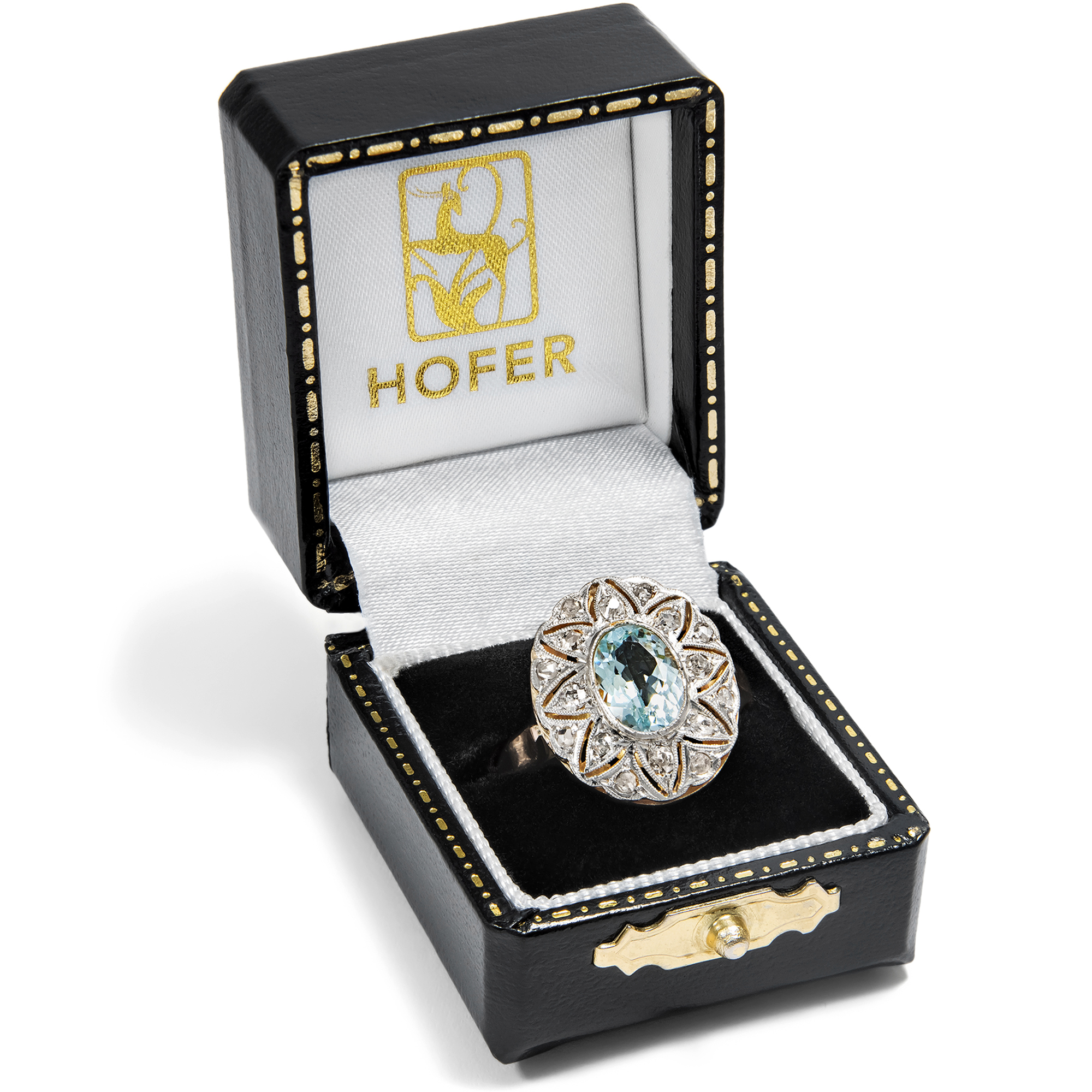 Eleganter Art Déco-Ring mit Aquamarin & Diamanten in Platin, um 1935 Eleganter Art Déco-Ring mit Aquamarin & Diamanten in Platin, um 1935