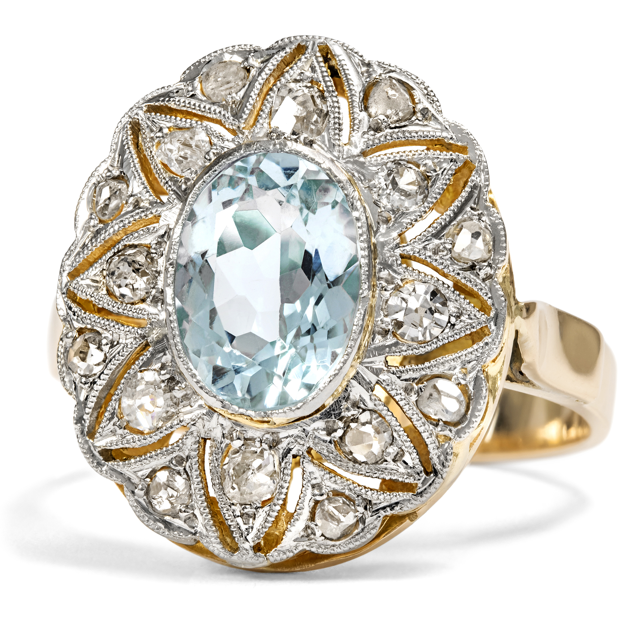 Eleganter Art Déco-Ring mit Aquamarin & Diamanten in Platin, um 1935 Eleganter Art Déco-Ring mit Aquamarin & Diamanten in Platin, um 1935