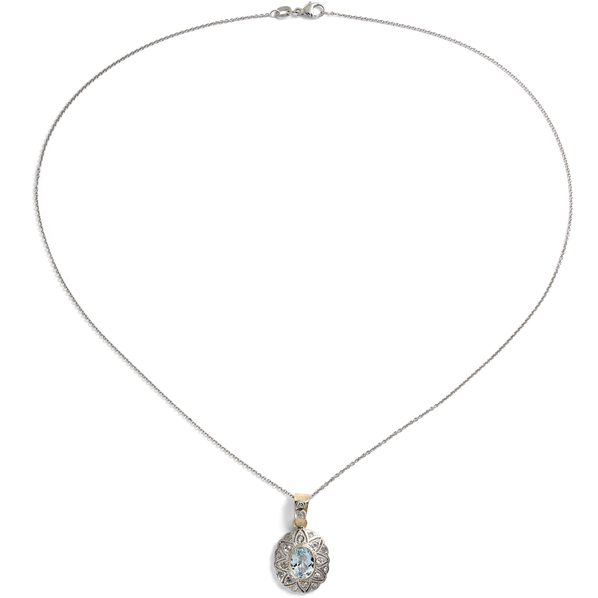 Leuchtender Anhänger mit Aquamarin & Diamanten in Platin, um 1930 & später Leuchtender Anhänger mit Aquamarin & Diamanten in Platin, um 1930 & später
