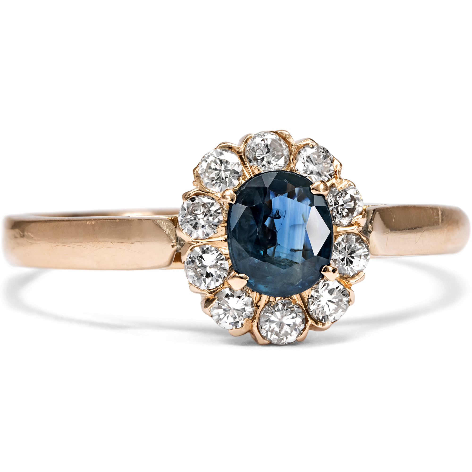 Zarter Entourage-Ring mit Saphir & Brillanten in Gold, um 1990 Zarter Entourage-Ring mit Saphir & Brillanten in Gold, um 1990