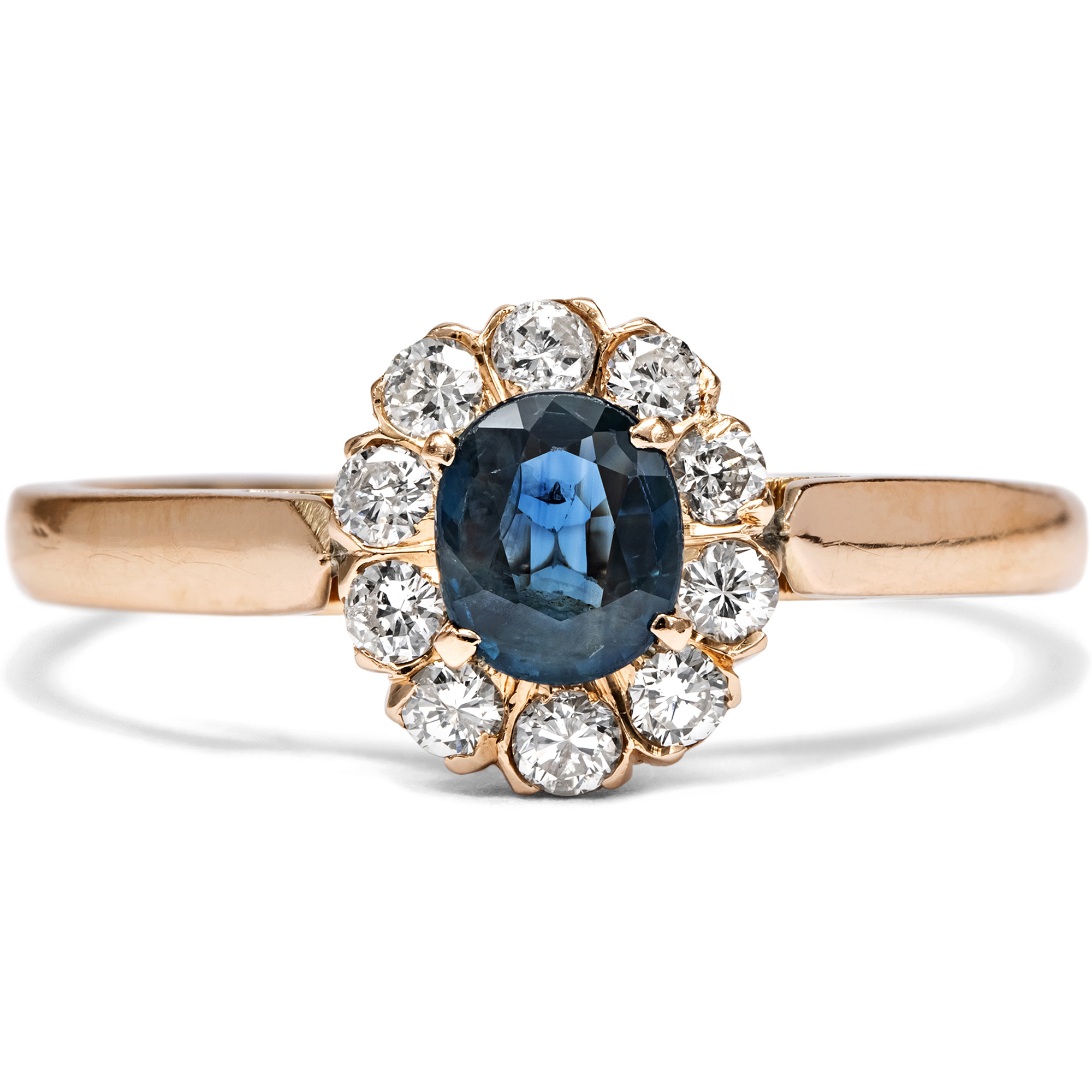 Zarter Entourage-Ring mit Saphir & Brillanten in Gold, um 1990 Zarter Entourage-Ring mit Saphir & Brillanten in Gold, um 1990