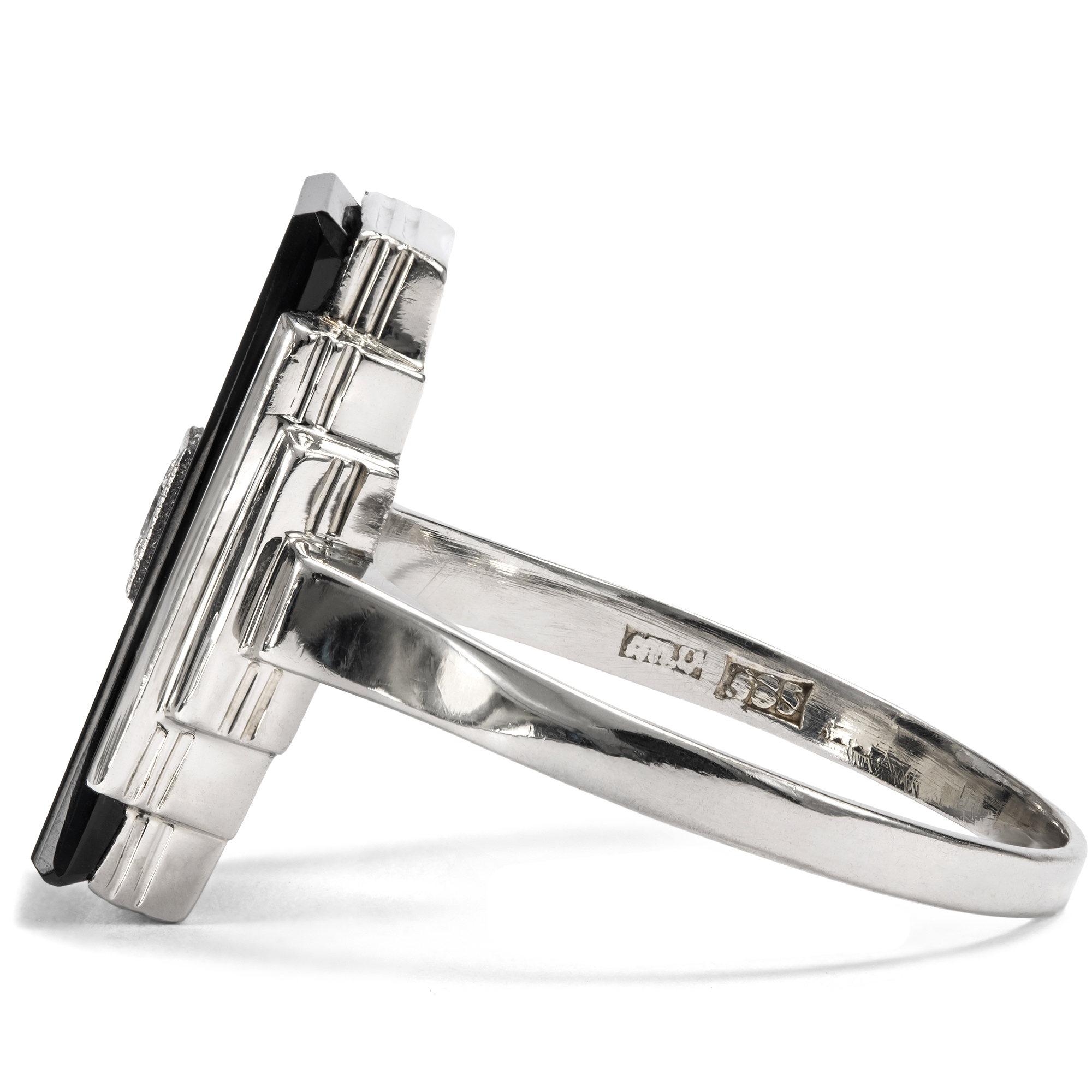 Eleganter Art Déco-Ring mit Onyx & Diamant in Weißgold, Deutschland um 1930 Eleganter Art Déco-Ring mit Onyx & Diamant in Weißgold, Deutschland um 1930