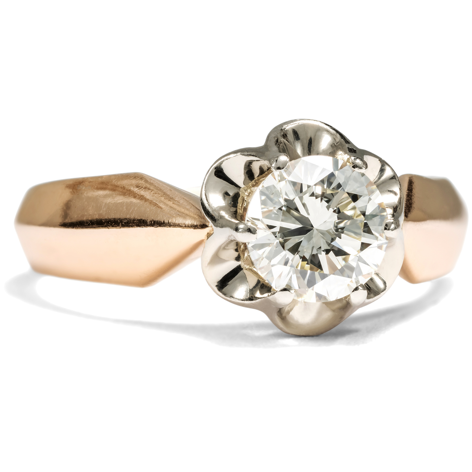 Kraftvoller Ring mit 0,92 ct Brillant in Weißgold & Roségold, Moskau 1976 Kraftvoller Ring mit 0,92 ct Brillant in Weißgold & Roségold, Moskau 1976