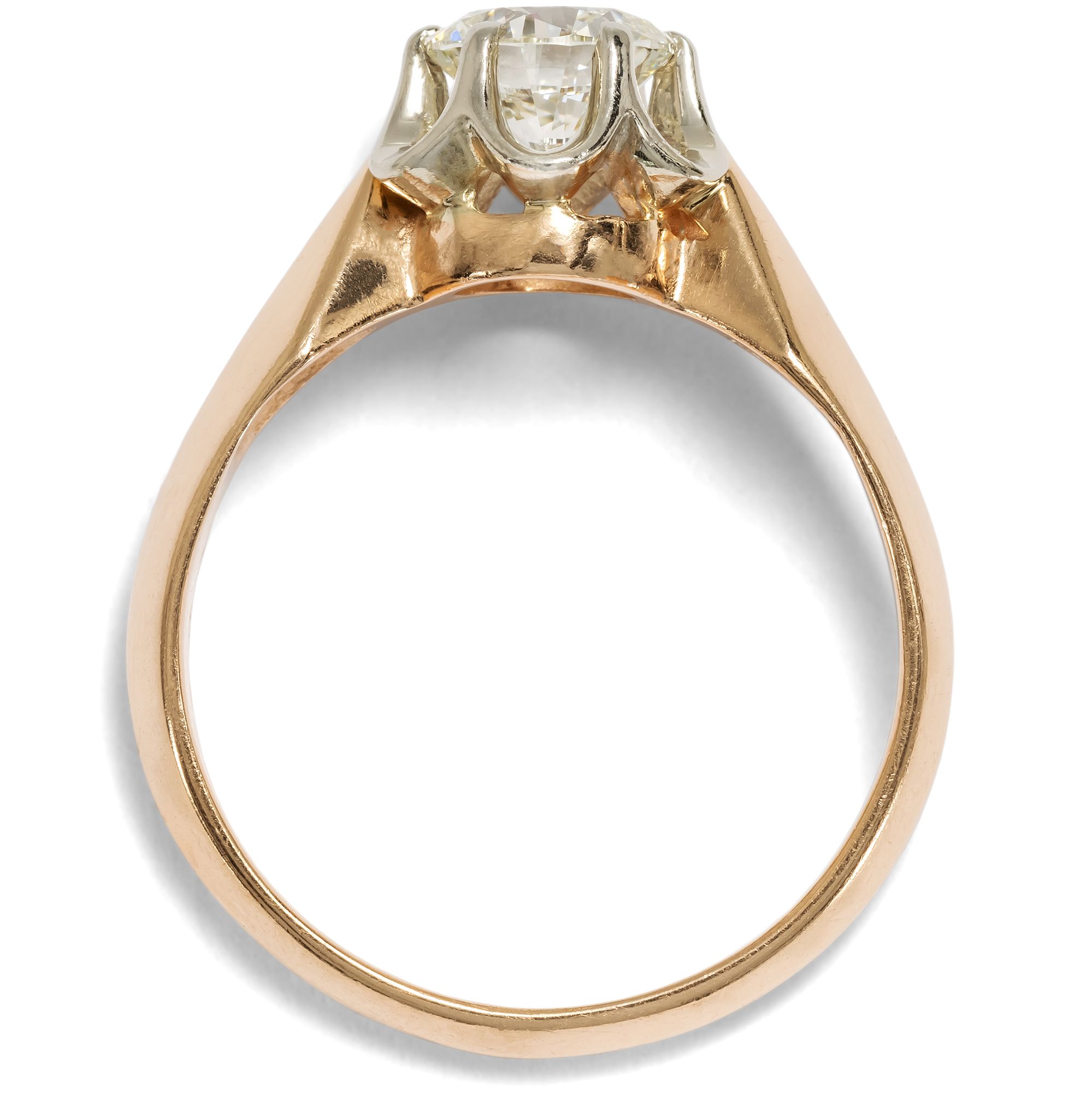 Kraftvoller Ring mit 0,92 ct Brillant in Weißgold & Roségold, Moskau 1976 Kraftvoller Ring mit 0,92 ct Brillant in Weißgold & Roségold, Moskau 1976