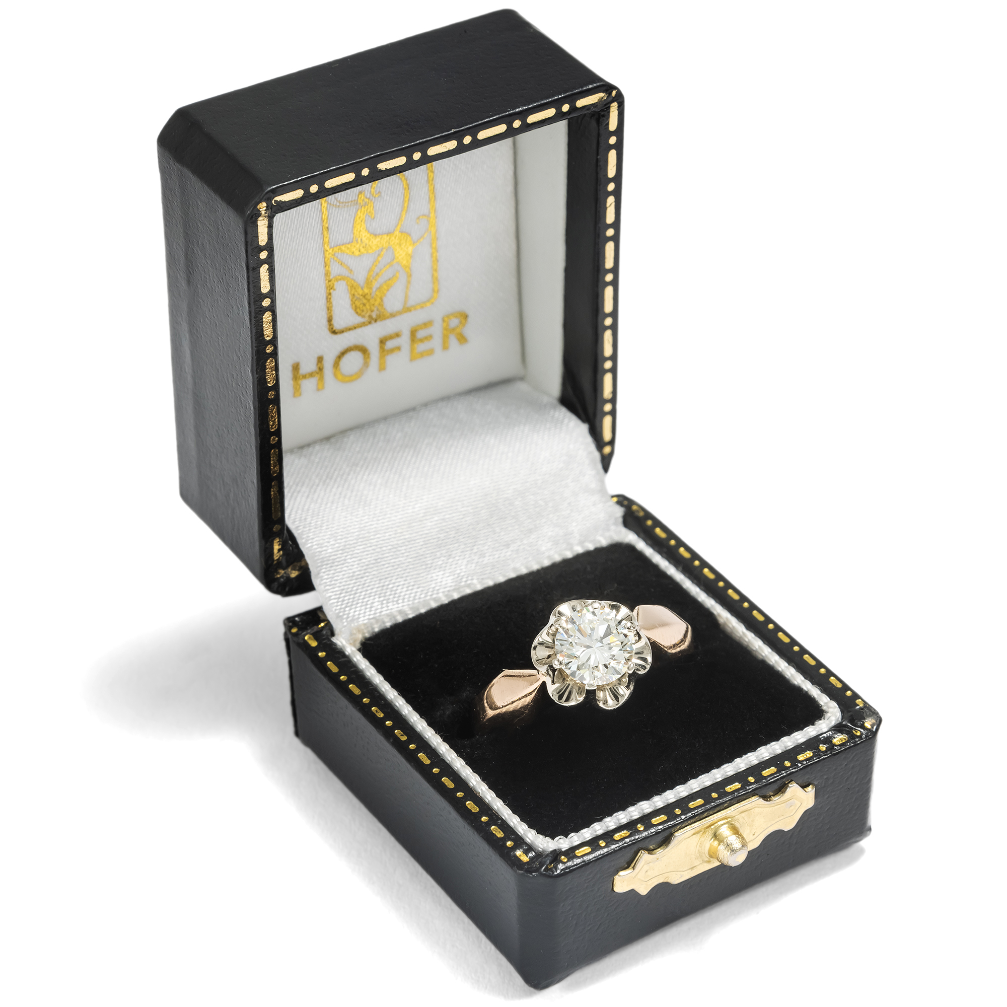 Kraftvoller Ring mit 0,92 ct Brillant in Weißgold & Roségold, Moskau 1976 Kraftvoller Ring mit 0,92 ct Brillant in Weißgold & Roségold, Moskau 1976