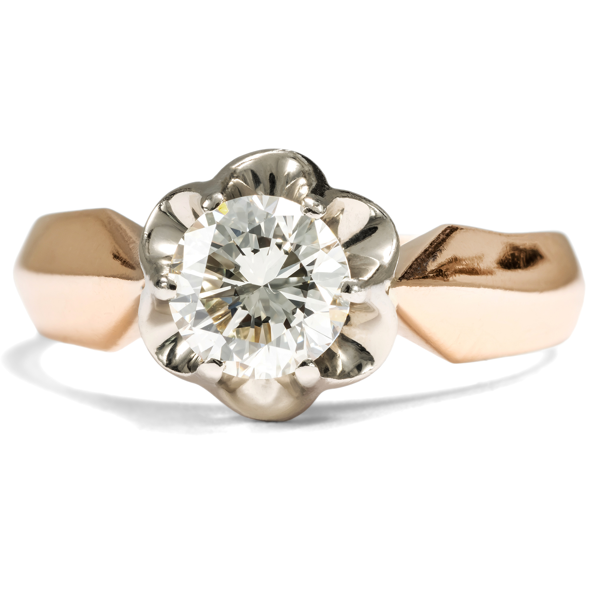 Kraftvoller Ring mit 0,92 ct Brillant in Weißgold & Roségold, Moskau 1976 Kraftvoller Ring mit 0,92 ct Brillant in Weißgold & Roségold, Moskau 1976