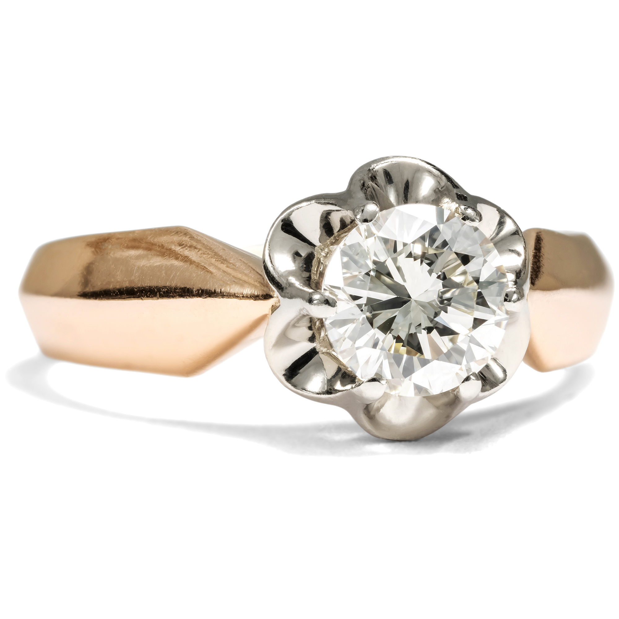 Powerful Ring with 0.92 ct Brilliant in White Gold & Rose Gold, Moscow 1976 Powerful Ring with 0.92 ct Brilliant in White Gold & Rose Gold, Moscow 1976