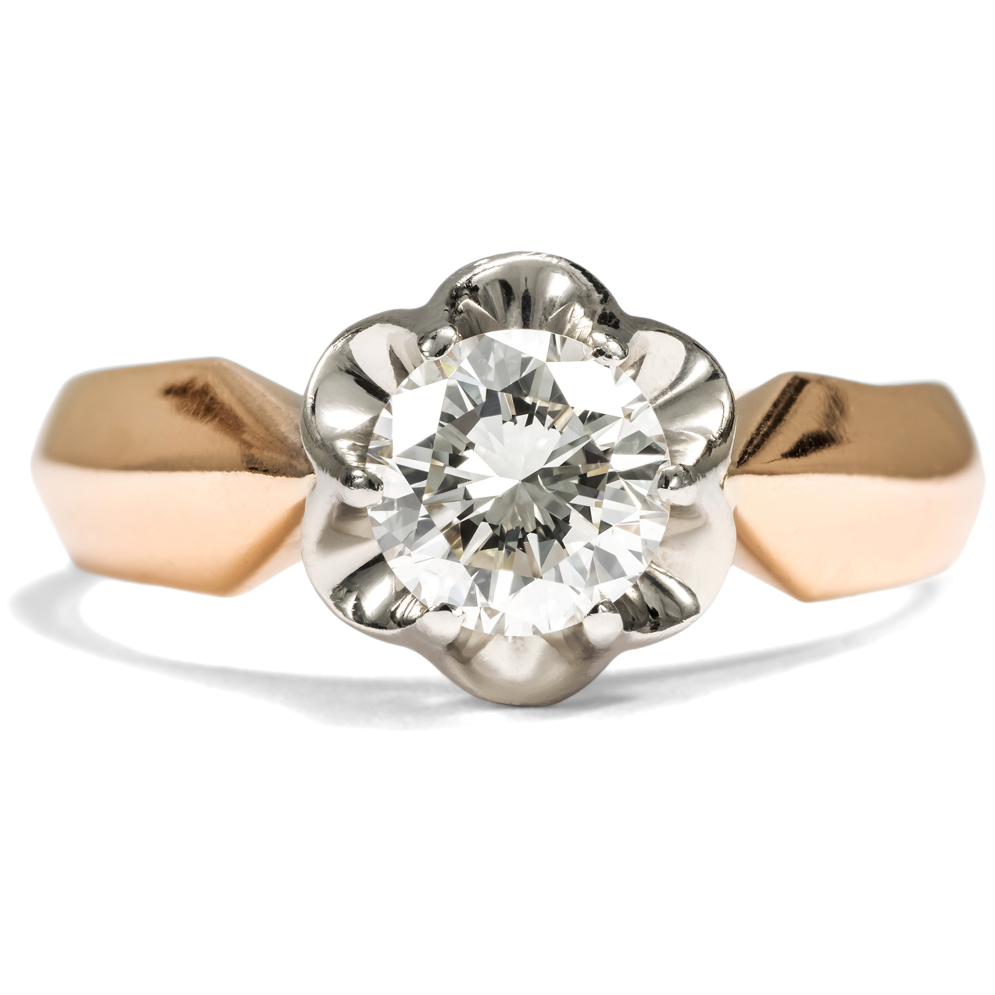Powerful Ring with 0.92 ct Brilliant in White Gold & Rose Gold, Moscow 1976 Powerful Ring with 0.92 ct Brilliant in White Gold & Rose Gold, Moscow 1976