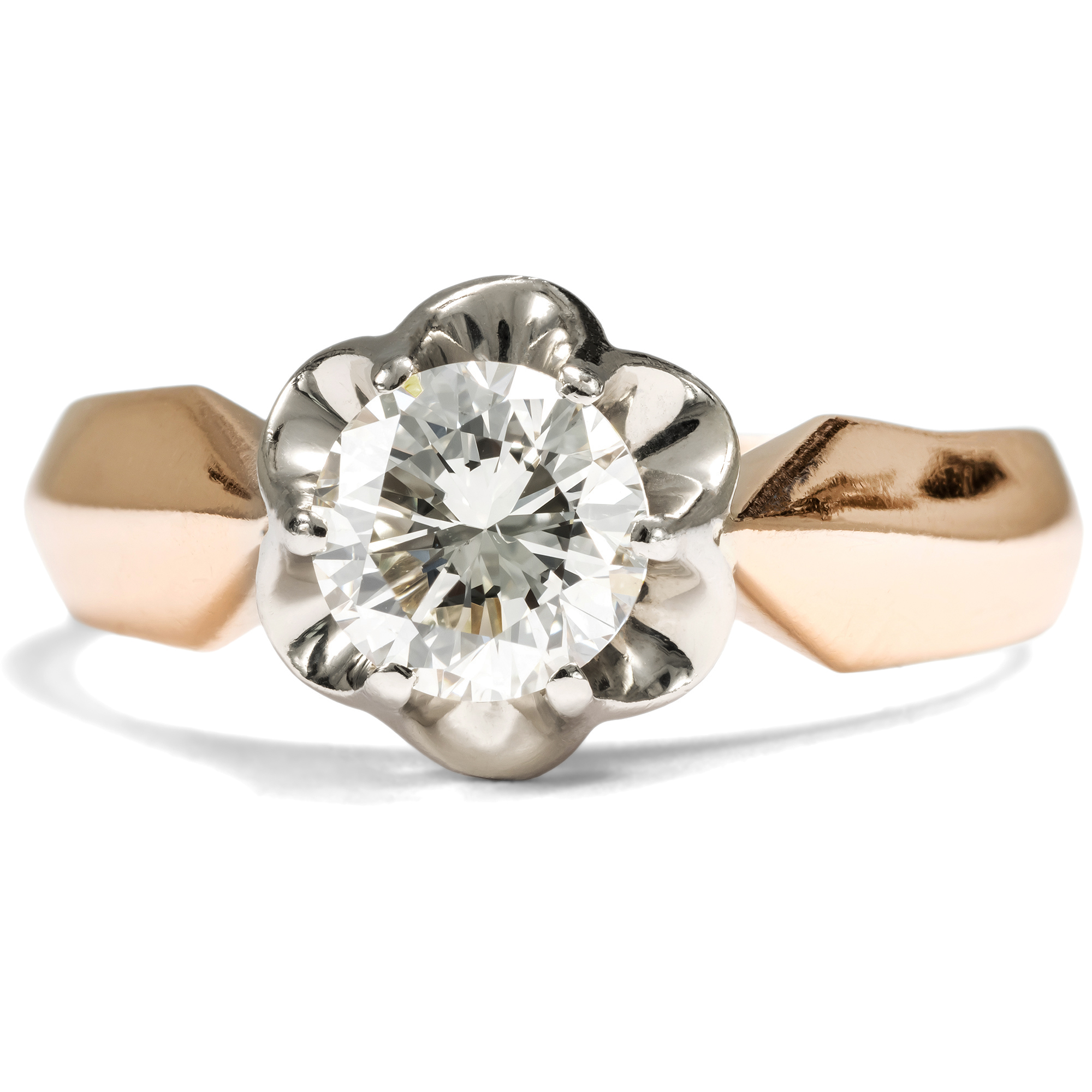 Powerful Ring with 0.92 ct Brilliant in White Gold & Rose Gold, Moscow 1976 Powerful Ring with 0.92 ct Brilliant in White Gold & Rose Gold, Moscow 1976