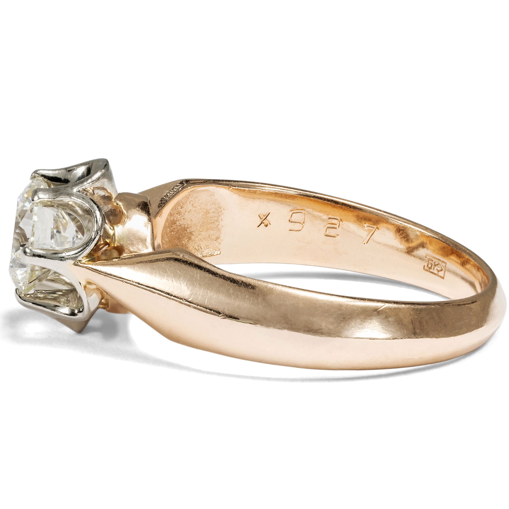 Powerful Ring with 0.92 ct Brilliant in White Gold & Rose Gold, Moscow 1976 Powerful Ring with 0.92 ct Brilliant in White Gold & Rose Gold, Moscow 1976