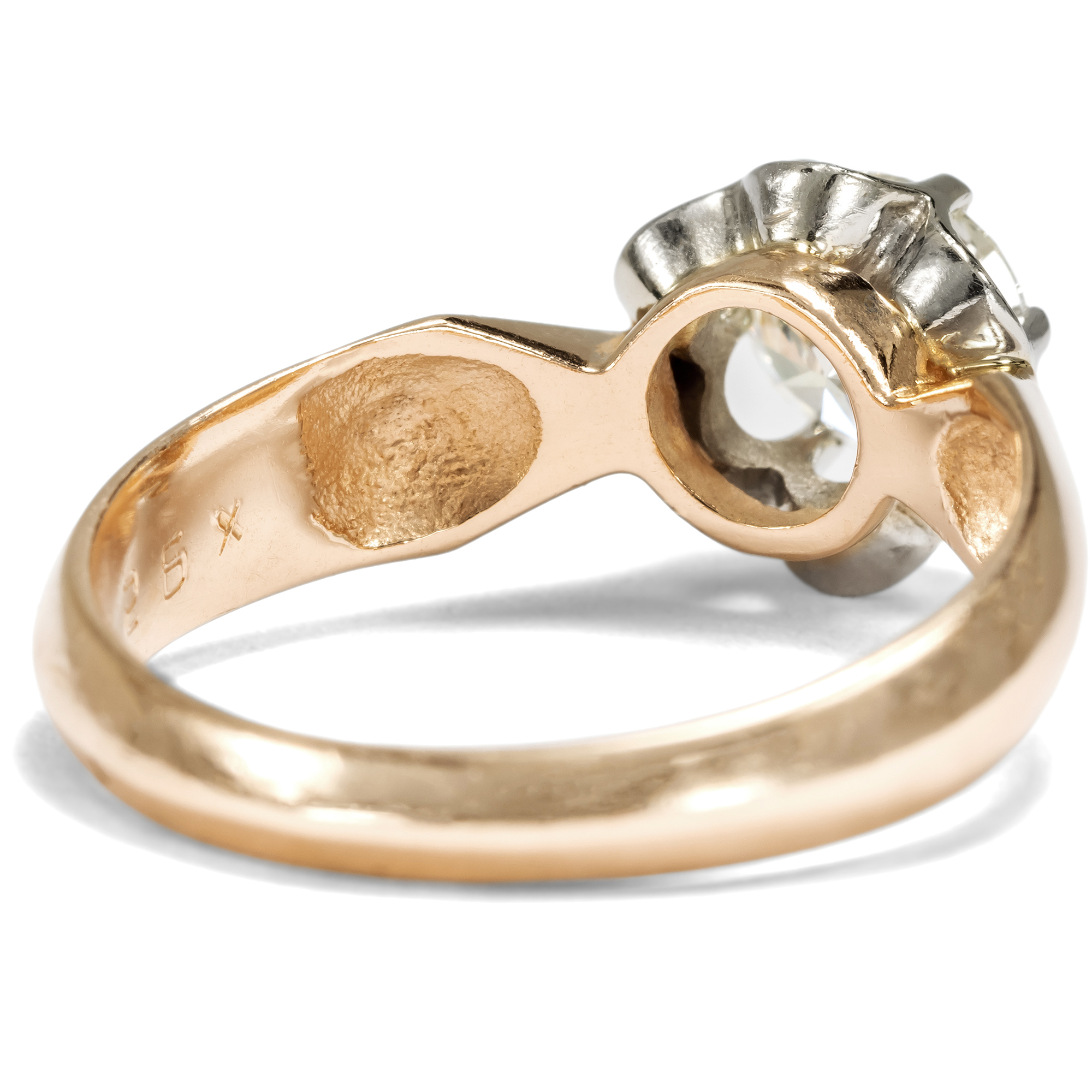 Powerful Ring with 0.92 ct Brilliant in White Gold & Rose Gold, Moscow 1976 Powerful Ring with 0.92 ct Brilliant in White Gold & Rose Gold, Moscow 1976