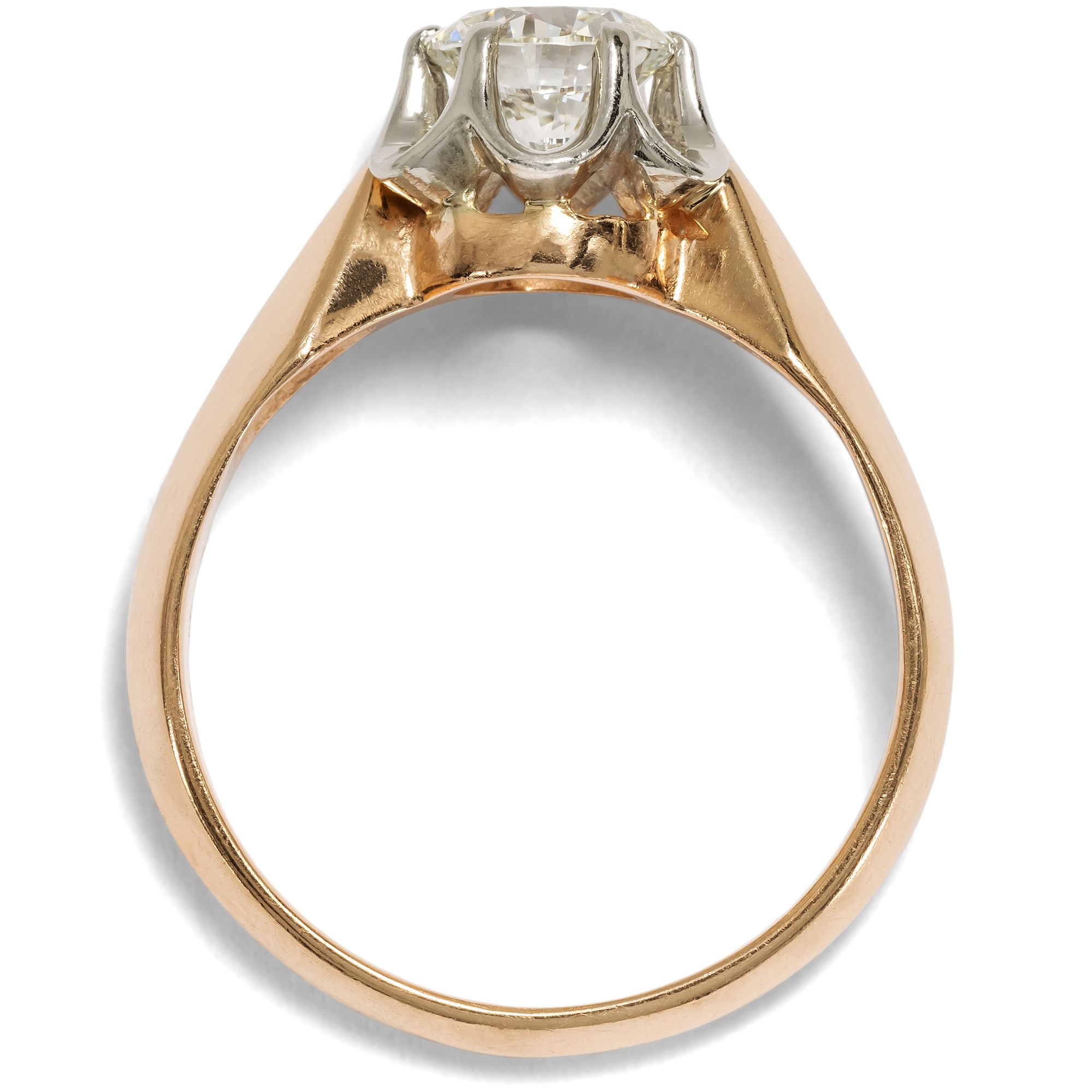 Powerful Ring with 0.92 ct Brilliant in White Gold & Rose Gold, Moscow 1976 Powerful Ring with 0.92 ct Brilliant in White Gold & Rose Gold, Moscow 1976