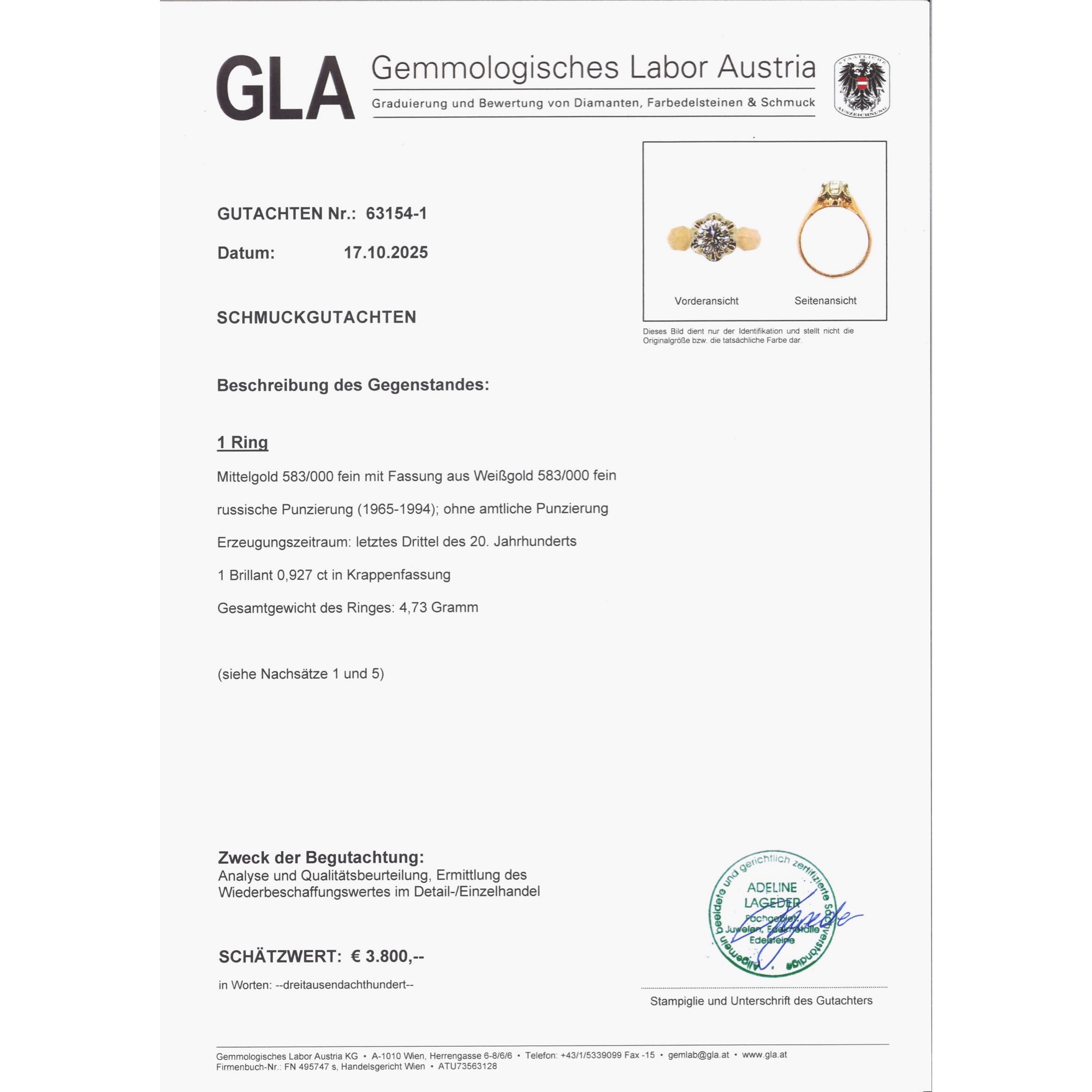 Kraftvoller Ring mit 0,92 ct Brillant in Weißgold & Roségold, Moskau 1976 Kraftvoller Ring mit 0,92 ct Brillant in Weißgold & Roségold, Moskau 1976