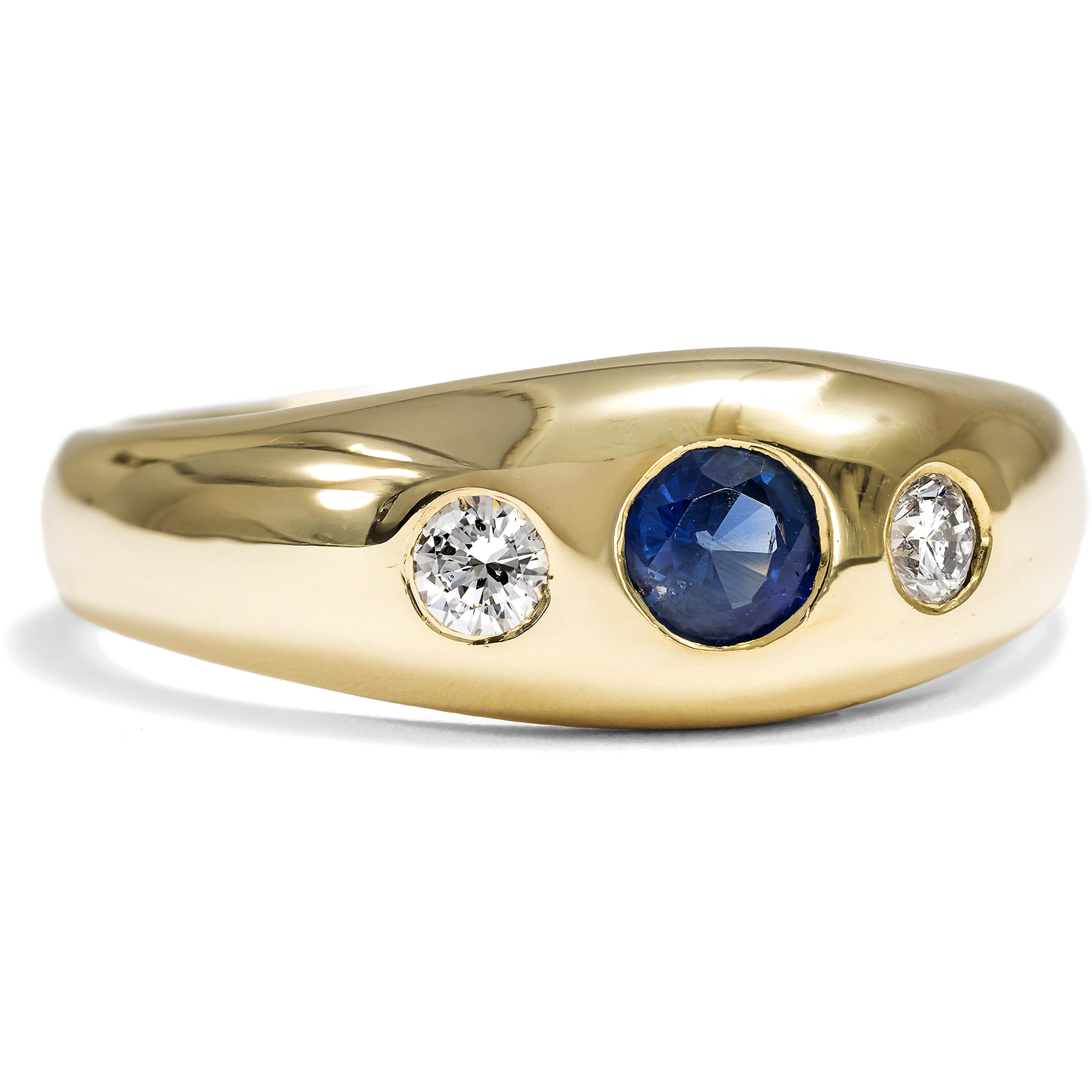 Zeitloser Bandring mit Saphir & Diamanten in Gold, Deutschland, 2. Hälfte des 20. Jhdts. Zeitloser Bandring mit Saphir & Diamanten in Gold, Deutschland, 2. Hälfte des 20. Jhdts.
