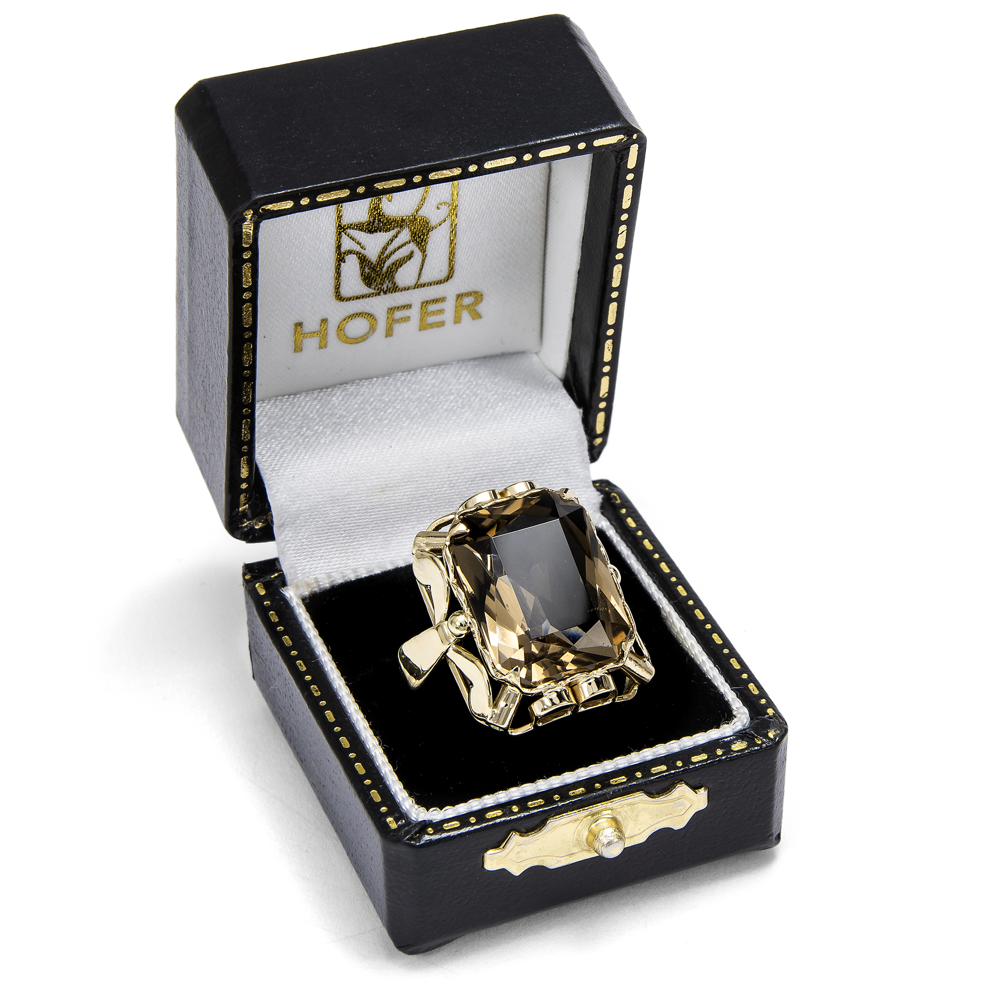 Cocktail Hour • Large Vintage Gold Ring with Smoky Quartz