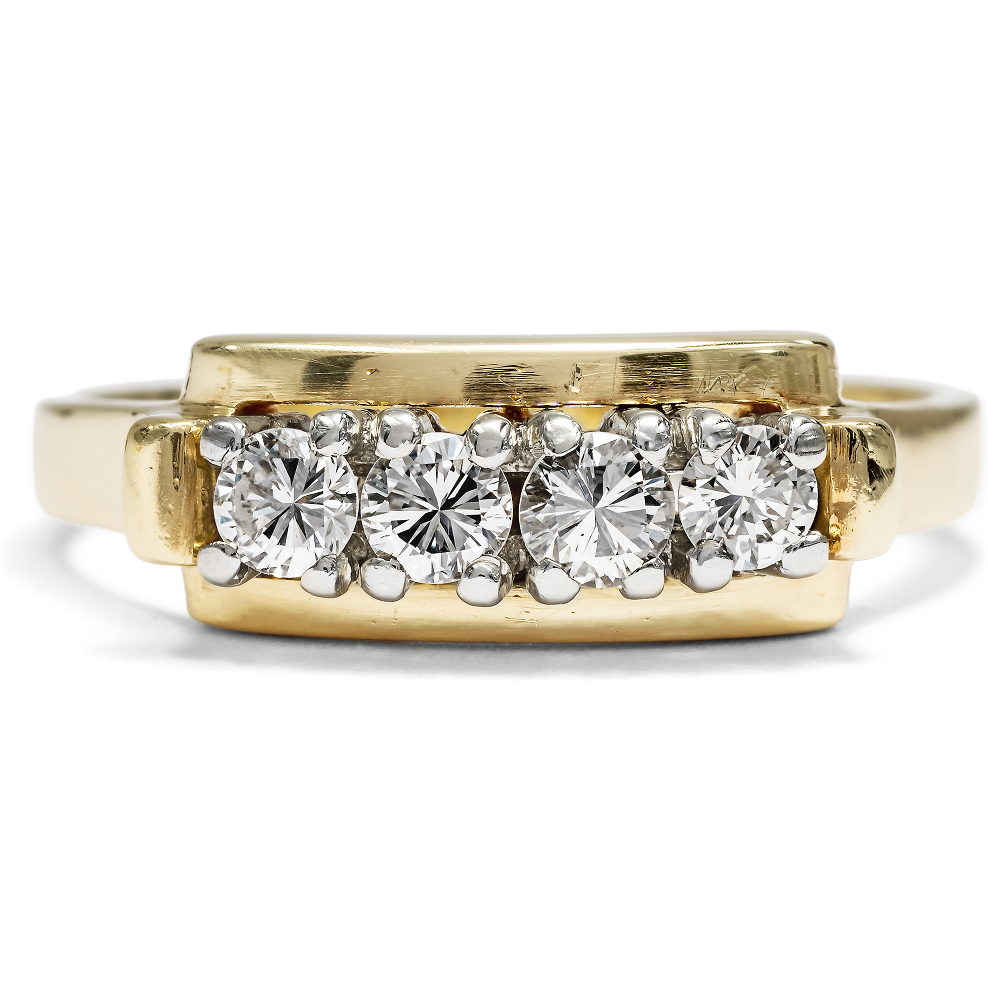 Feiner vintage Ring mit vier Brillanten in Gold, Deutschland um 1980 Feiner vintage Ring mit vier Brillanten in Gold, Deutschland um 1980