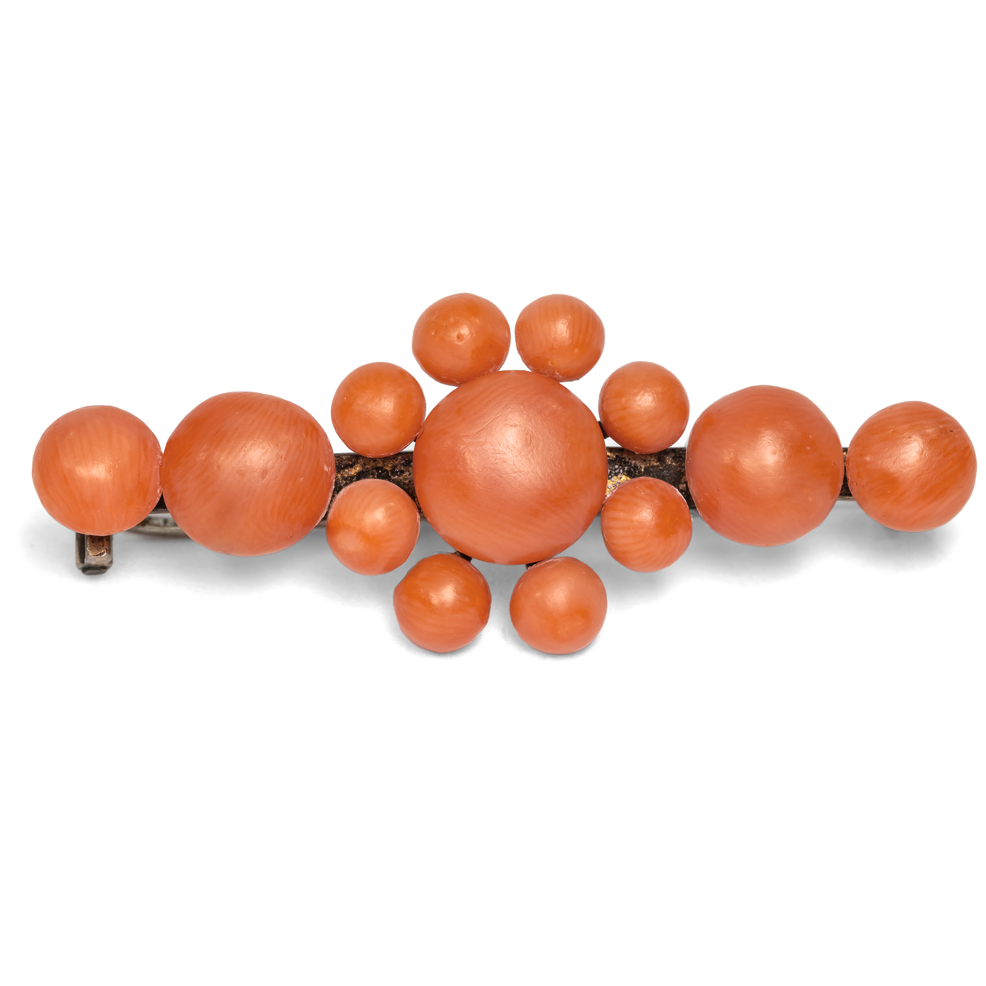 Antike Brosche aus lachsfarbener Koralle in Silber, Italien um 1890 Antike Brosche aus lachsfarbener Koralle in Silber, Italien um 1890