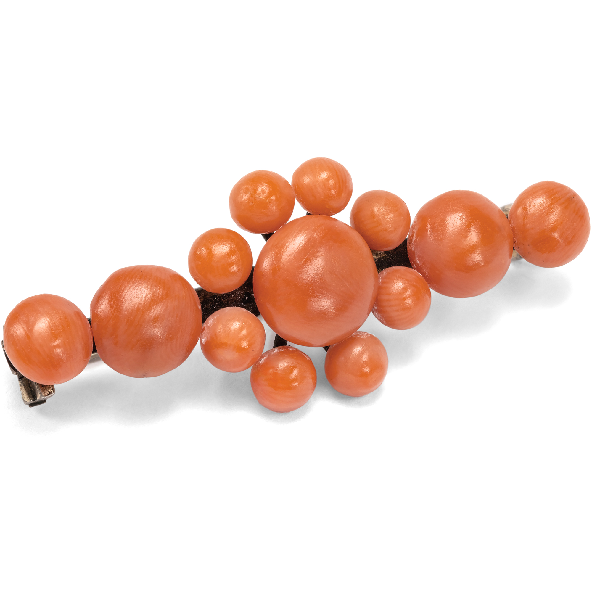 Antike Brosche aus lachsfarbener Koralle in Silber, Italien um 1890 Antike Brosche aus lachsfarbener Koralle in Silber, Italien um 1890