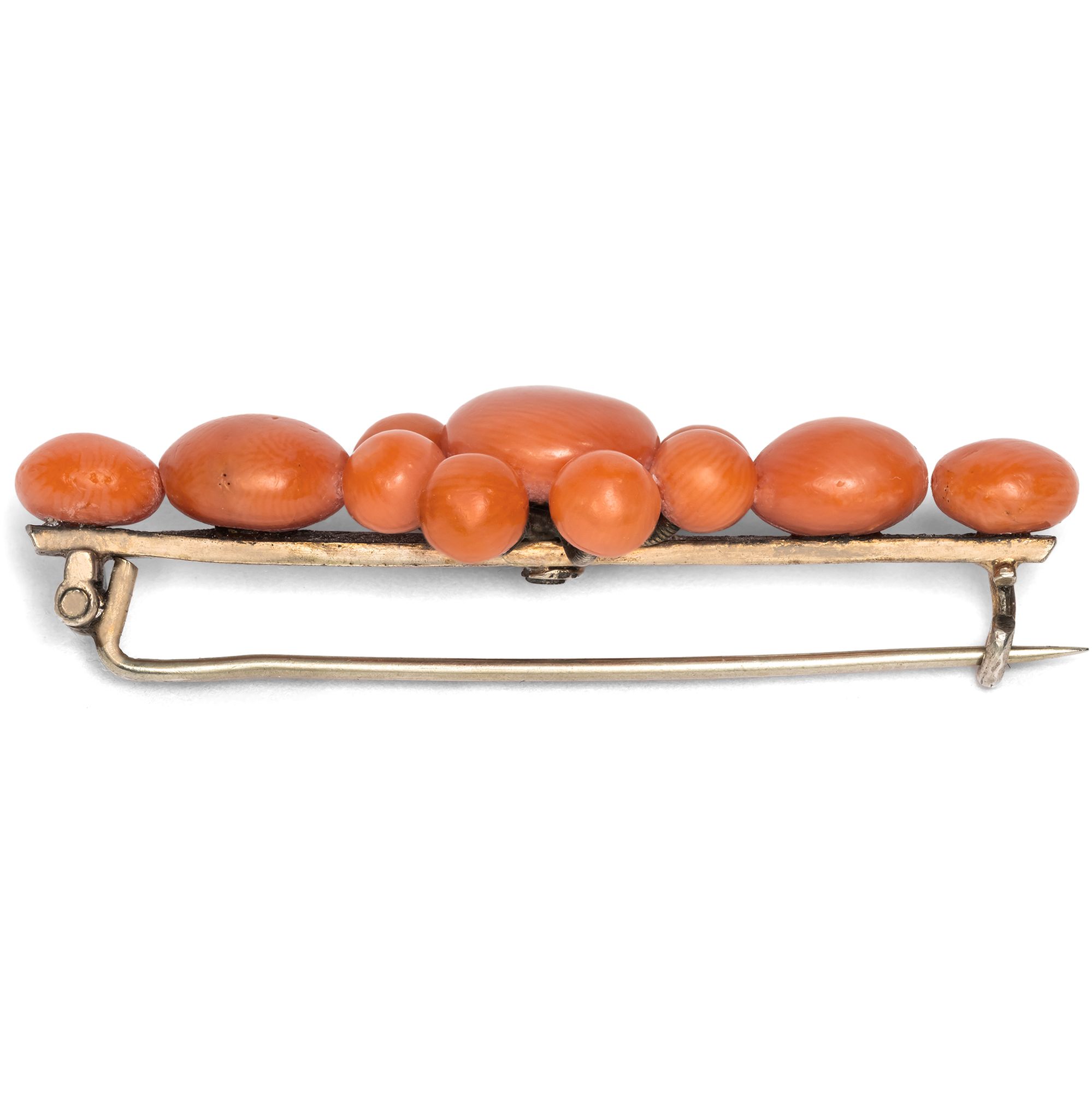 Antike Brosche aus lachsfarbener Koralle in Silber, Italien um 1890 Antike Brosche aus lachsfarbener Koralle in Silber, Italien um 1890