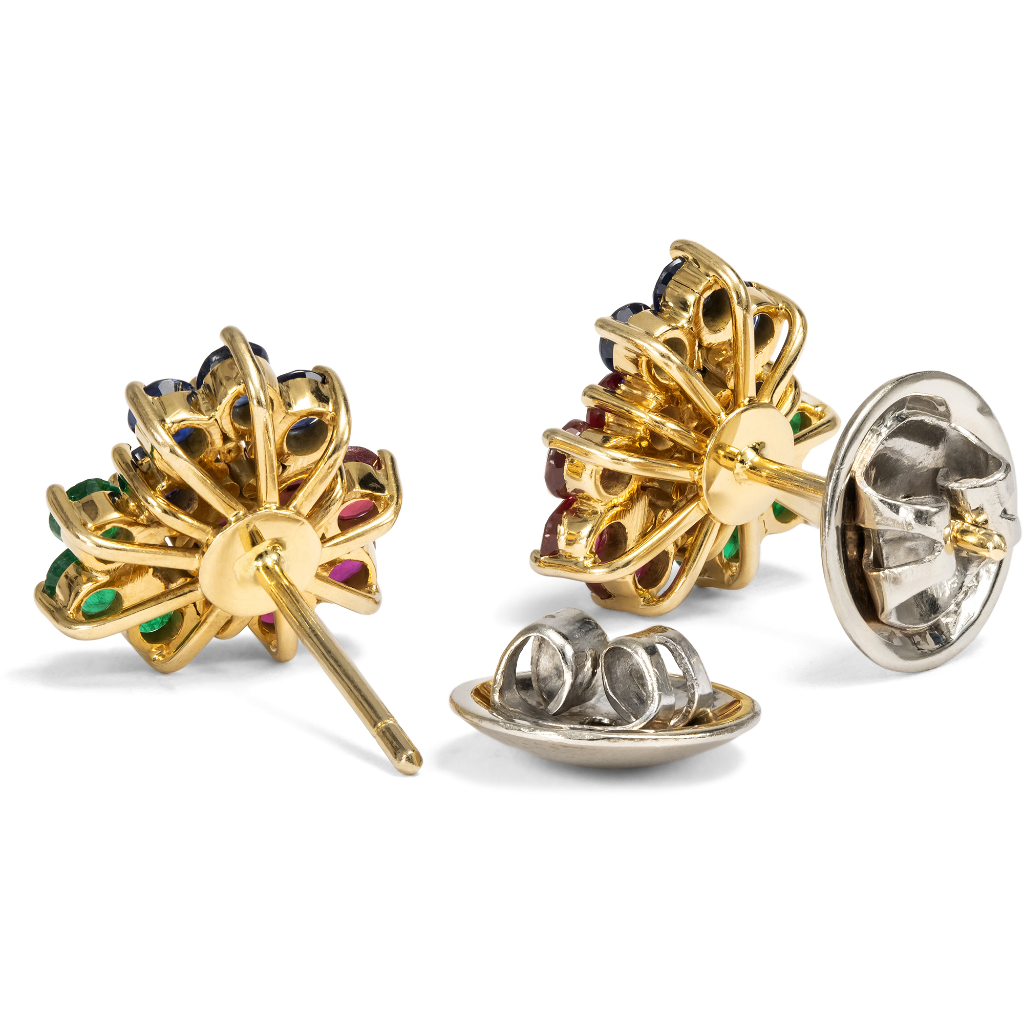 Farbenfrohe Ohrringe aus Gold, Diamanten, Rubinen, Saphiren & Smaragden, um 1990 Farbenfrohe Ohrringe aus Gold, Diamanten, Rubinen, Saphiren & Smaragden, um 1990