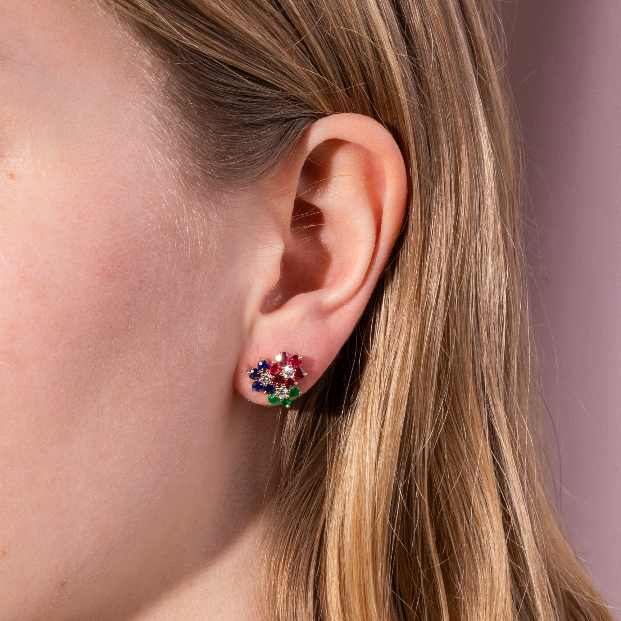 Farbenfrohe Ohrringe aus Gold, Diamanten, Rubinen, Saphiren & Smaragden, um 1990 Farbenfrohe Ohrringe aus Gold, Diamanten, Rubinen, Saphiren & Smaragden, um 1990