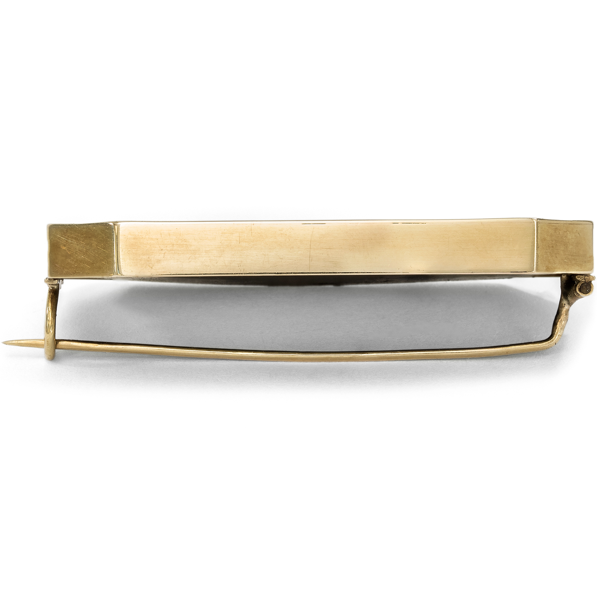 Antique Biedermeier Brooch with a Landscape Painting in Gold, c. 1850 Antique Biedermeier Brooch with a Landscape Painting in Gold, c. 1850