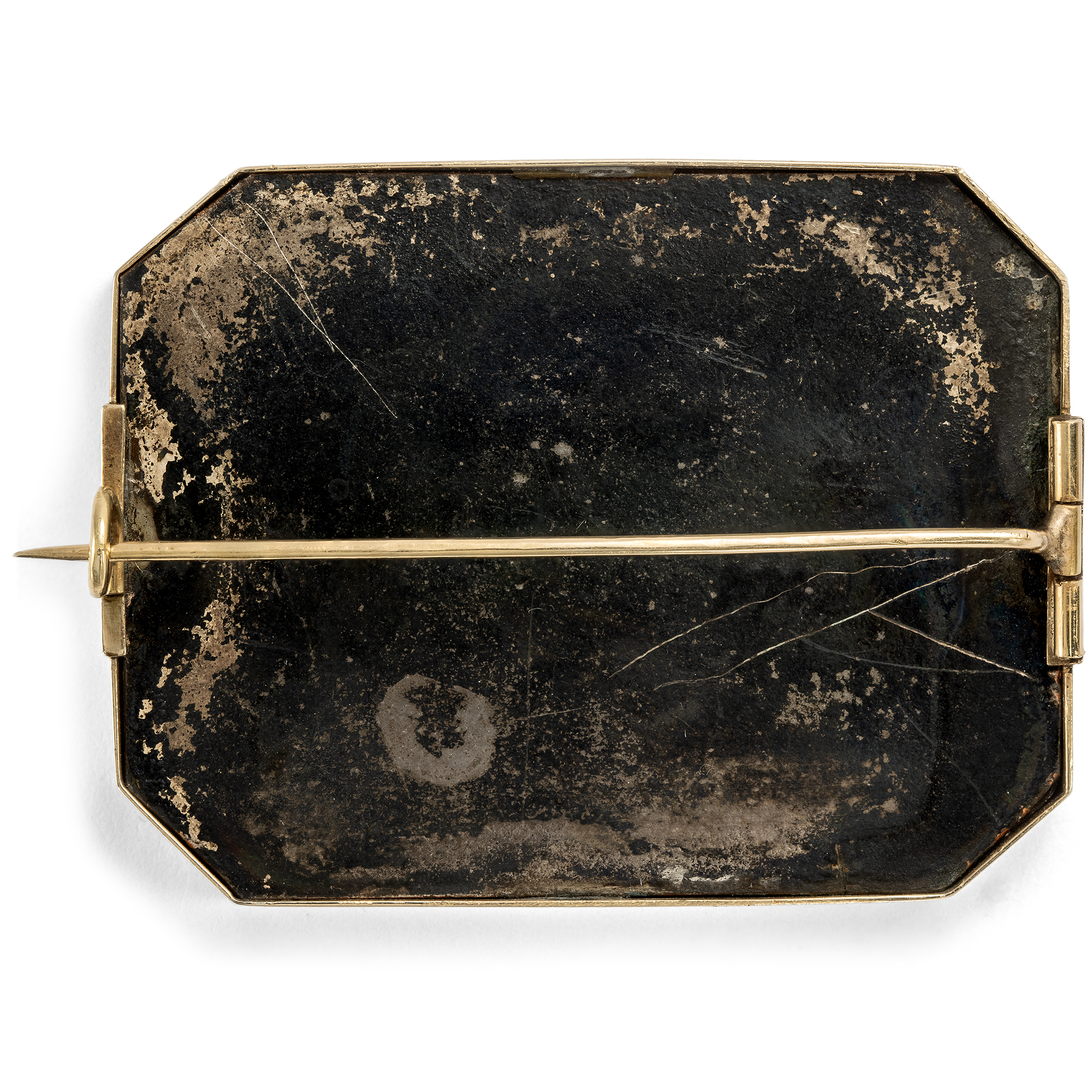 Antique Biedermeier Brooch with a Landscape Painting in Gold, c. 1850 Antique Biedermeier Brooch with a Landscape Painting in Gold, c. 1850