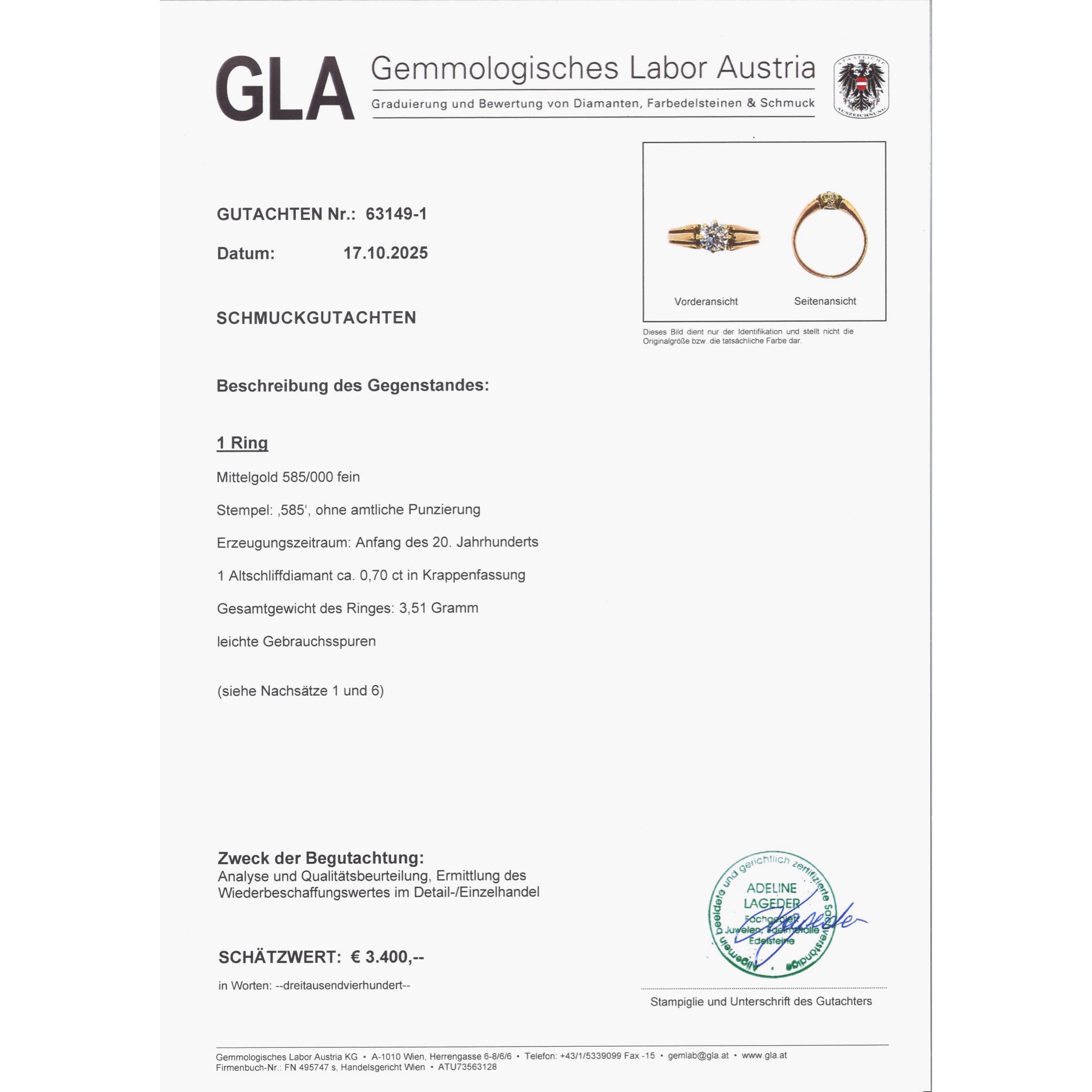 Antiker Ring mit 0,70 ct Diamant im Altschliff in Gold, um 1900 Antiker Ring mit 0,70 ct Diamant im Altschliff in Gold, um 1900