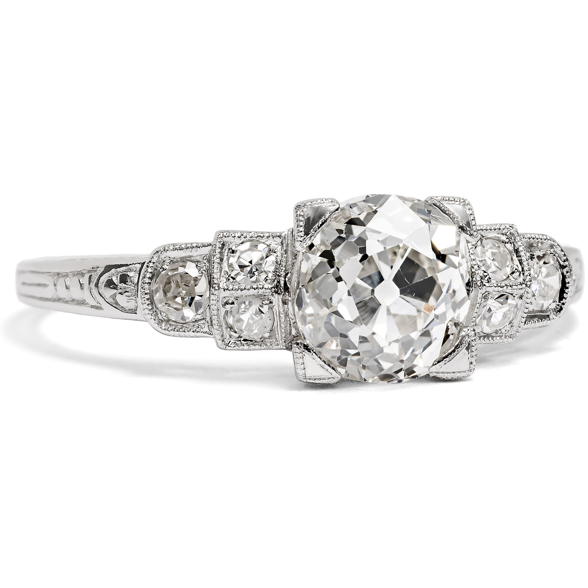 Elegant Platinum Ring with 1.31 ct Old European Cut Diamond From Our Workshop Elegant Platinum Ring with 1.31 ct Old European Cut Diamond From Our Workshop