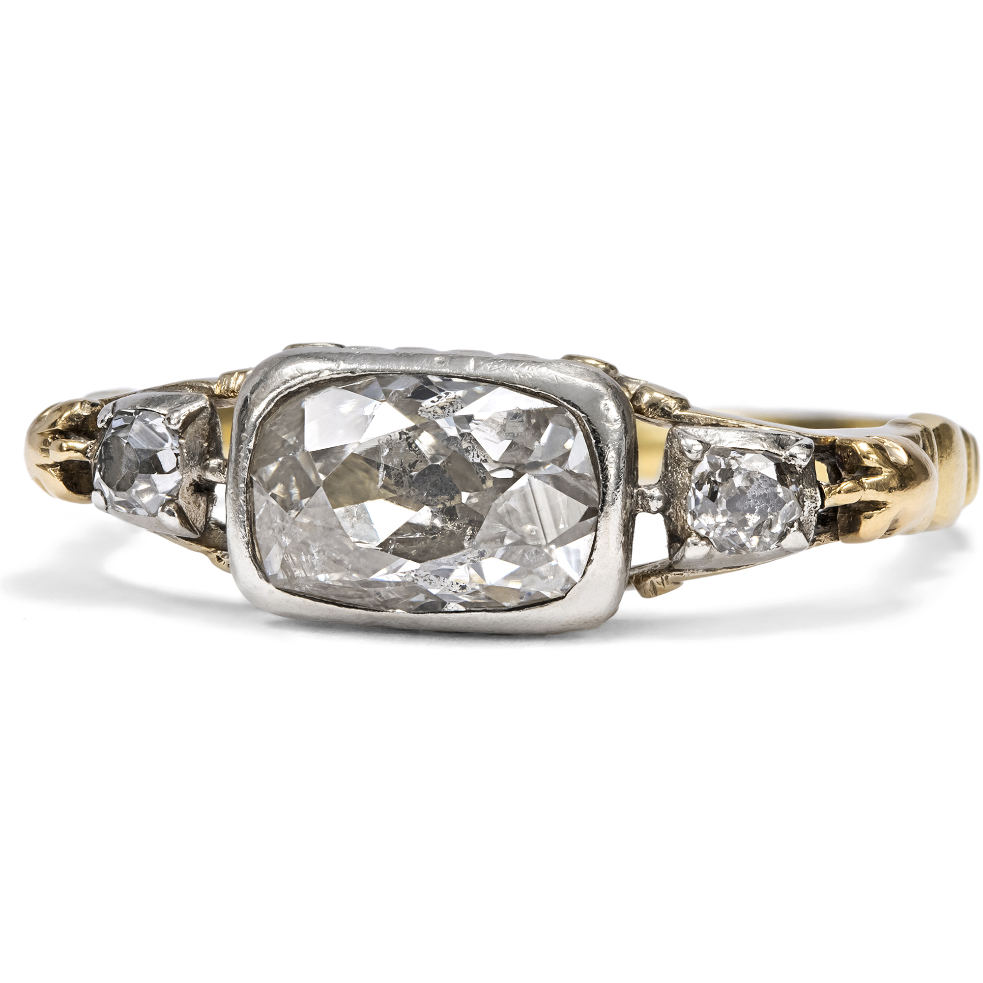 Antiker Diamantring in Formen des Rokoko aus Gold & Silber, um 1900 Antiker Diamantring in Formen des Rokoko aus Gold & Silber, um 1900