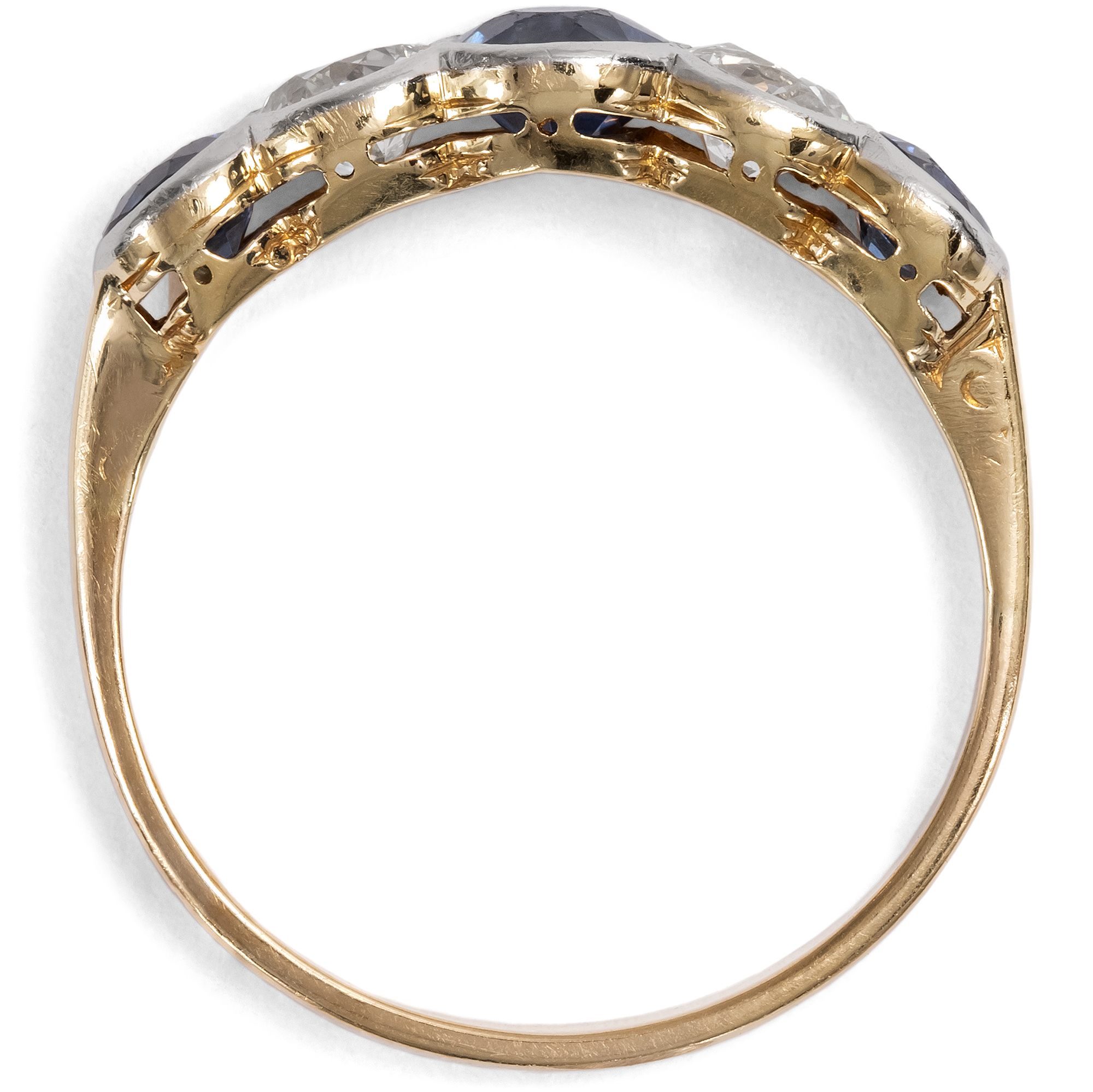Antiker Ring mit Saphiren & Diamanten in Gold und Platin, um 1910 Antiker Ring mit Saphiren & Diamanten in Gold und Platin, um 1910