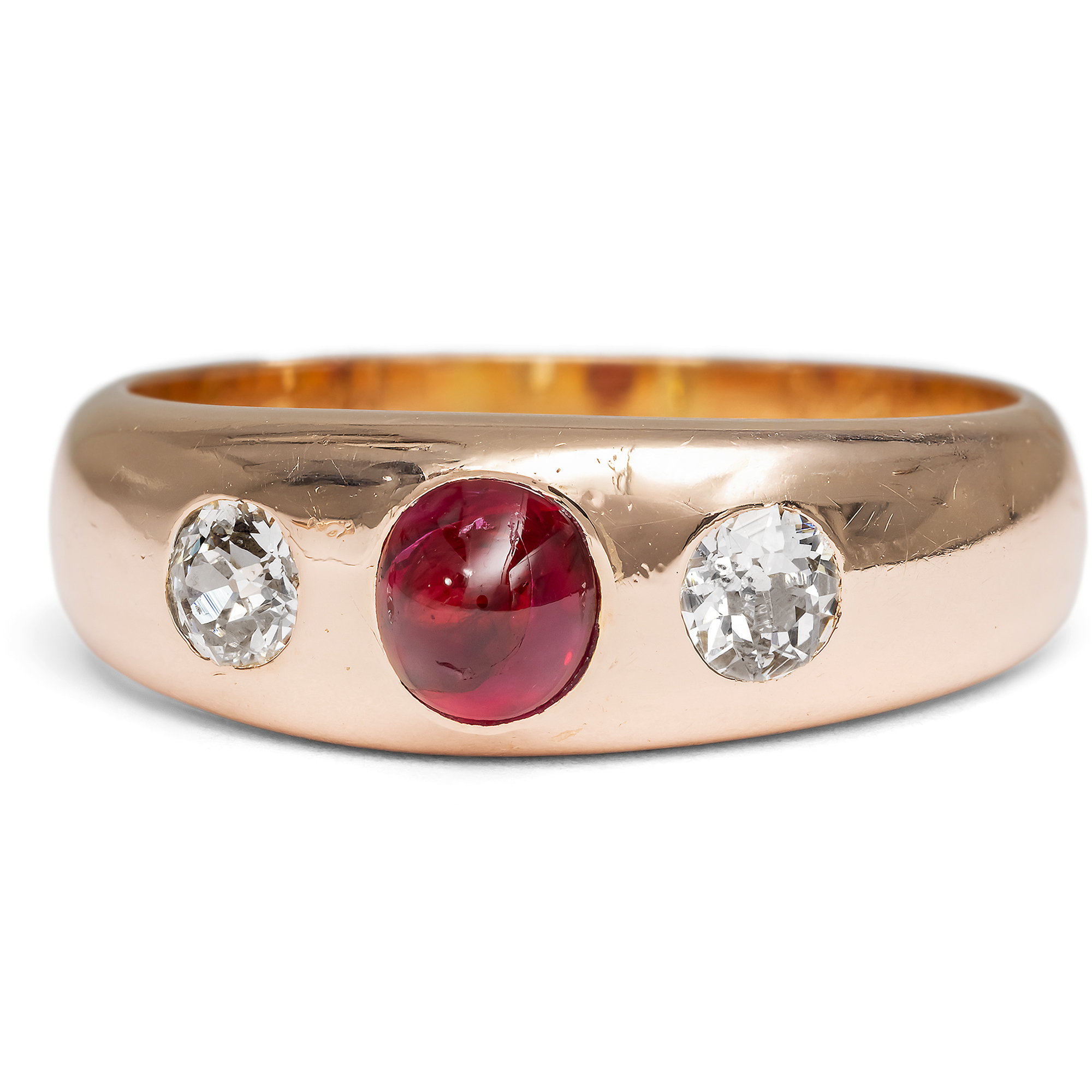 Antique Alliance Ring With Burma Ruby & Diamonds In Rose Gold, Frankfurt Am Main, Dated 1908 Antique Alliance Ring With Burma Ruby & Diamonds In Rose Gold, Frankfurt Am Main, Dated 1908