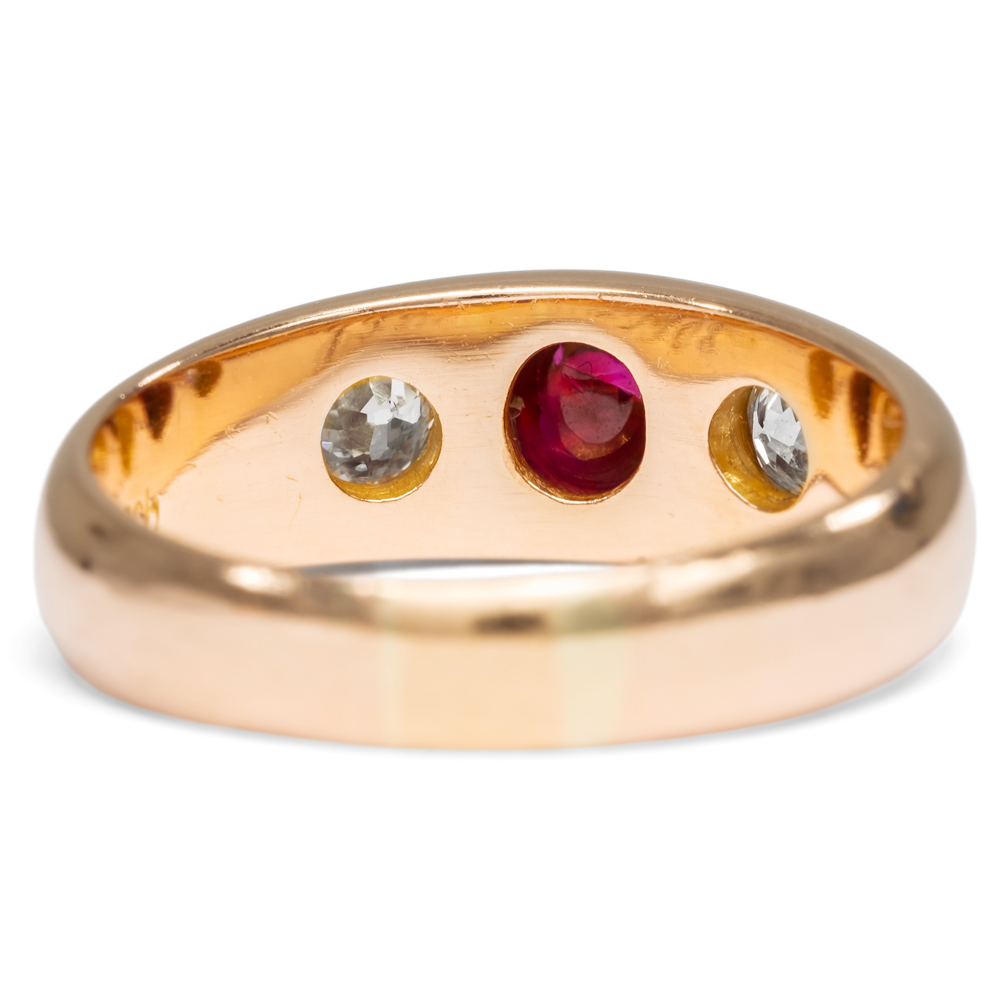 Antique Alliance Ring With Burma Ruby & Diamonds In Rose Gold, Frankfurt Am Main, Dated 1908 Antique Alliance Ring With Burma Ruby & Diamonds In Rose Gold, Frankfurt Am Main, Dated 1908