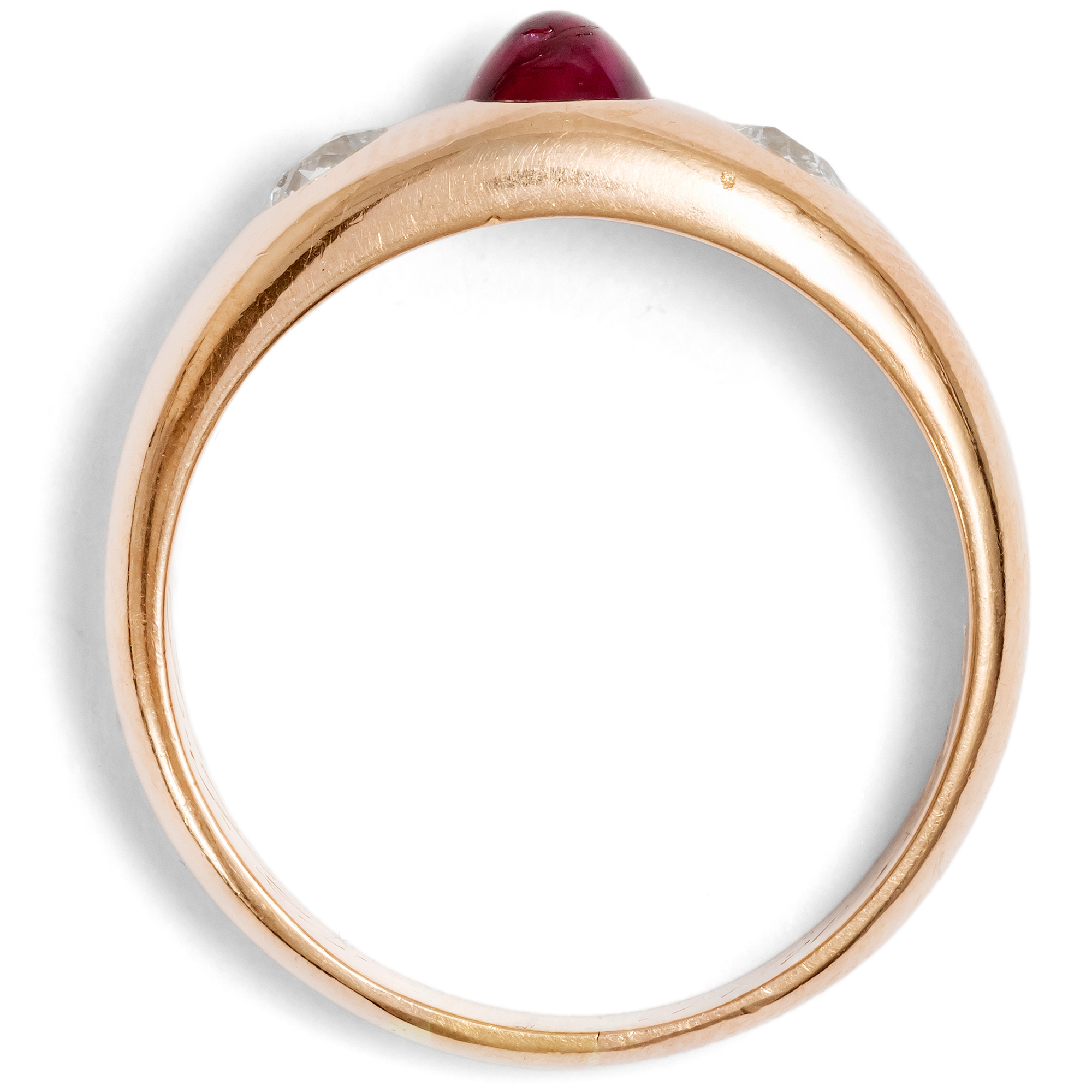 Antique Alliance Ring With Burma Ruby & Diamonds In Rose Gold, Frankfurt Am Main, Dated 1908 Antique Alliance Ring With Burma Ruby & Diamonds In Rose Gold, Frankfurt Am Main, Dated 1908