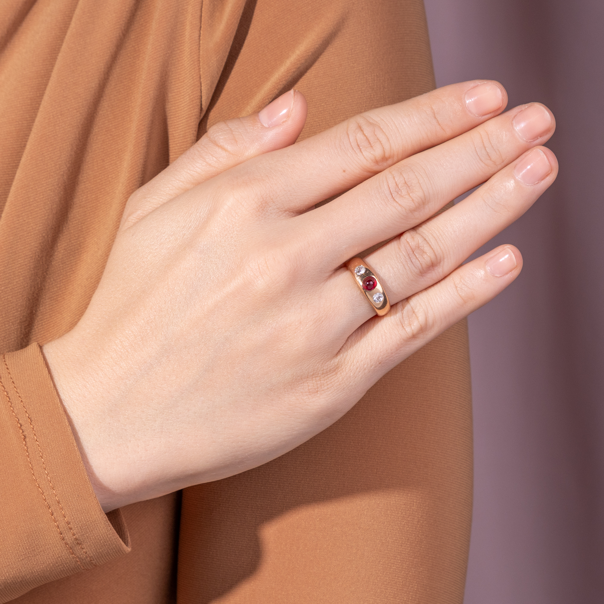 Antique Alliance Ring With Burma Ruby & Diamonds In Rose Gold, Frankfurt Am Main, Dated 1908 Antique Alliance Ring With Burma Ruby & Diamonds In Rose Gold, Frankfurt Am Main, Dated 1908