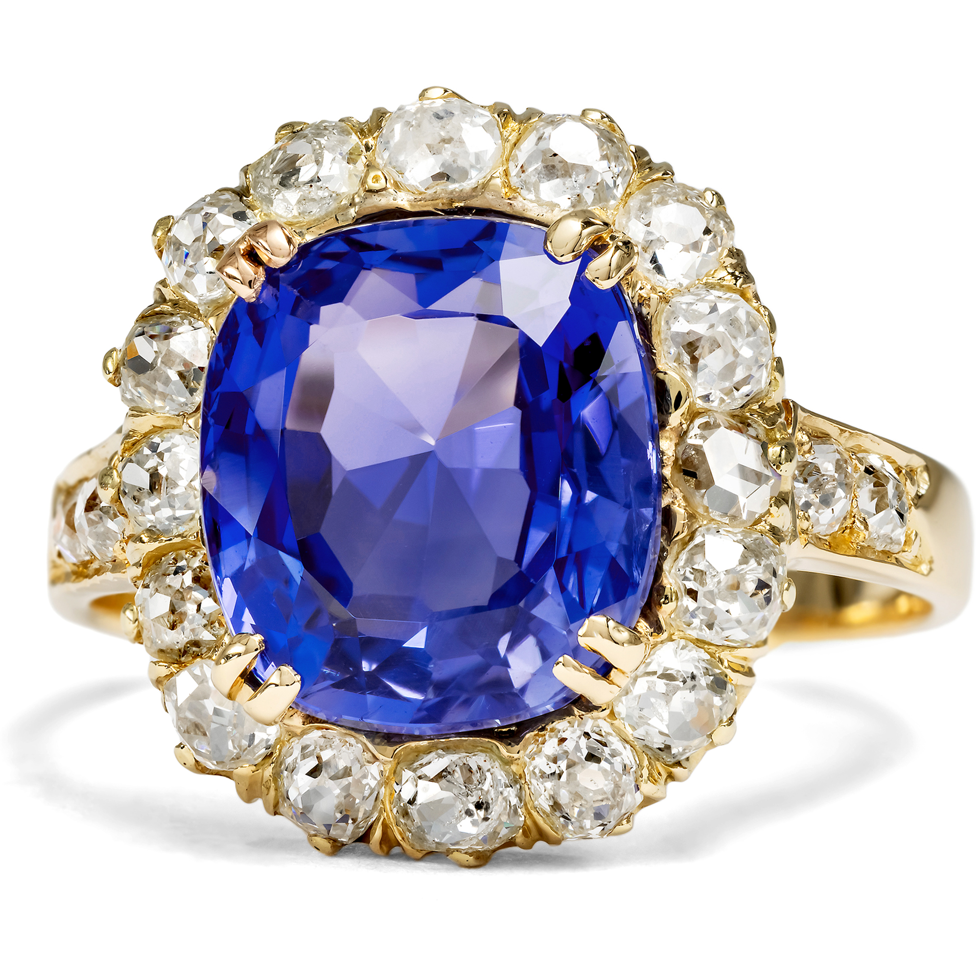 Antiker Ring mit unbehandeltem Saphir aus Ceylon & Diamanten in Gold, um 1890 Antiker Ring mit unbehandeltem Saphir aus Ceylon & Diamanten in Gold, um 1890