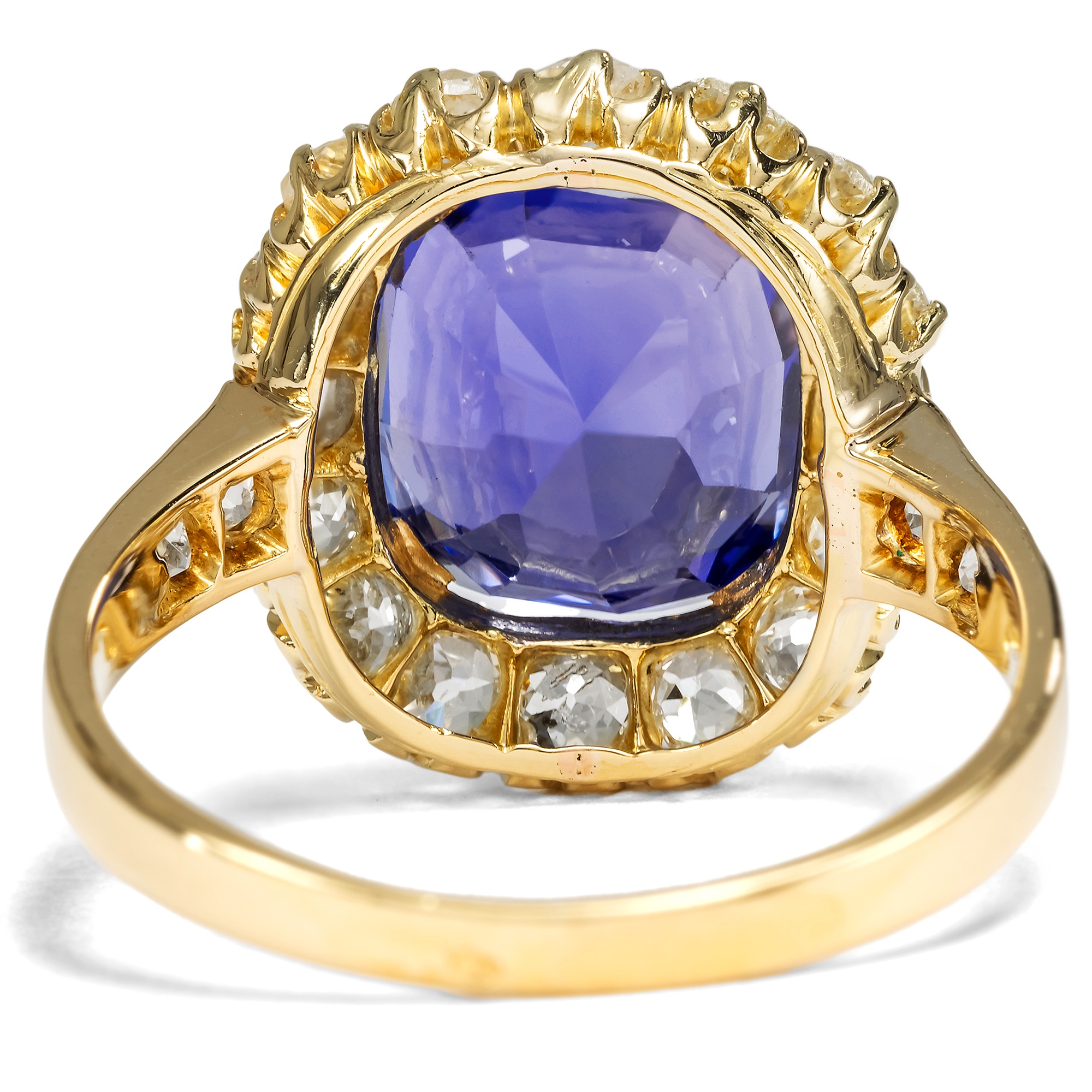Antiker Ring mit unbehandeltem Saphir aus Ceylon & Diamanten in Gold, um 1890 Antiker Ring mit unbehandeltem Saphir aus Ceylon & Diamanten in Gold, um 1890