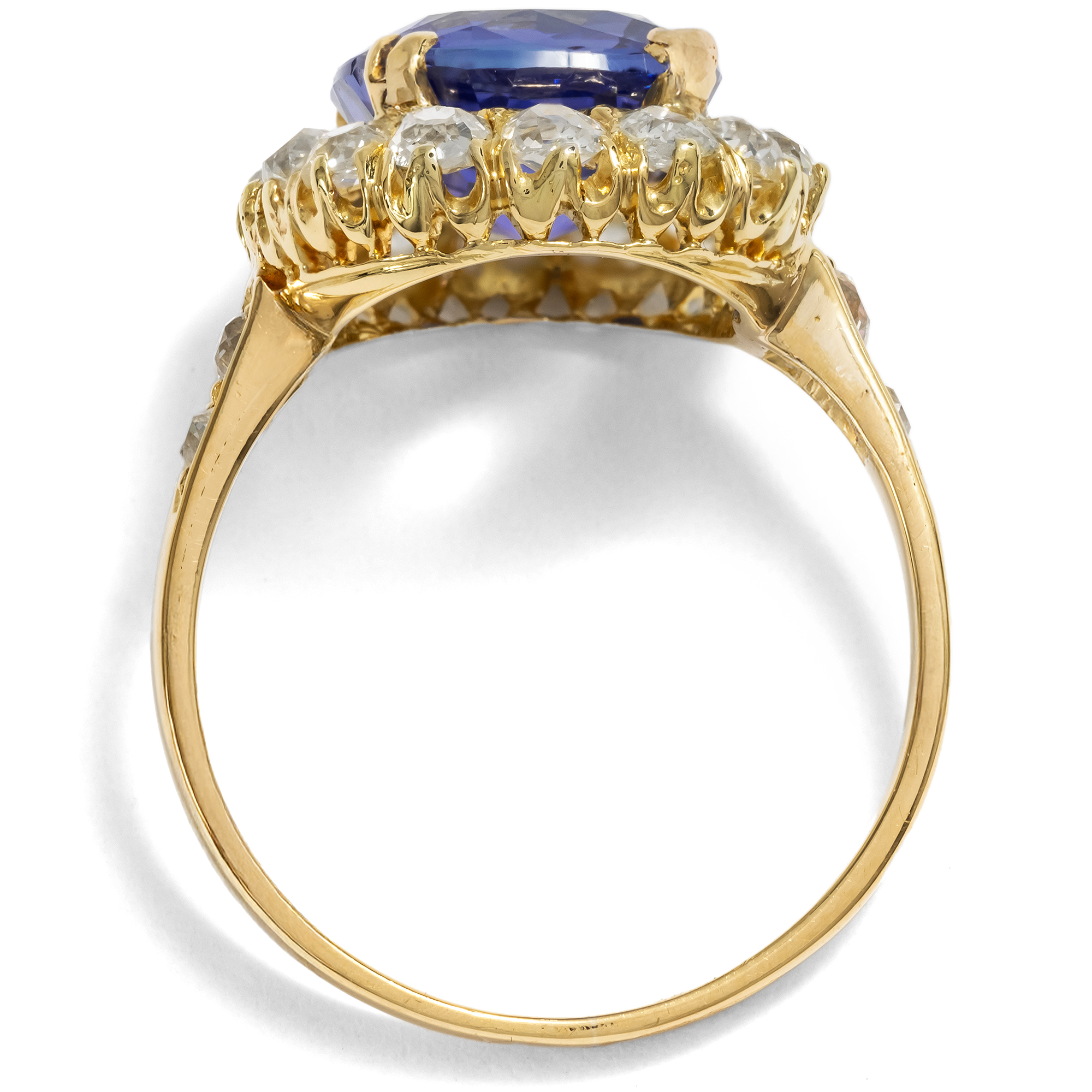 Antiker Ring mit unbehandeltem Saphir aus Ceylon & Diamanten in Gold, um 1890 Antiker Ring mit unbehandeltem Saphir aus Ceylon & Diamanten in Gold, um 1890