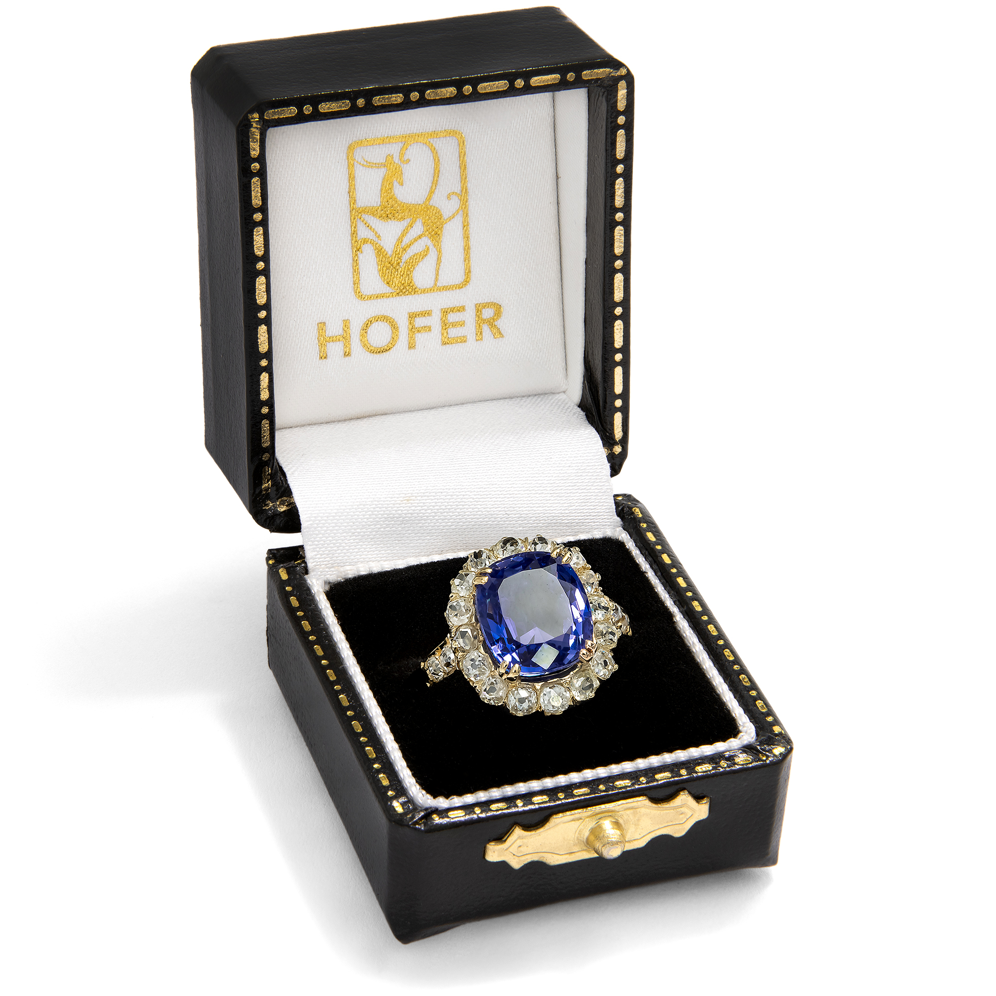 Antiker Ring mit unbehandeltem Saphir aus Ceylon & Diamanten in Gold, um 1890 Antiker Ring mit unbehandeltem Saphir aus Ceylon & Diamanten in Gold, um 1890