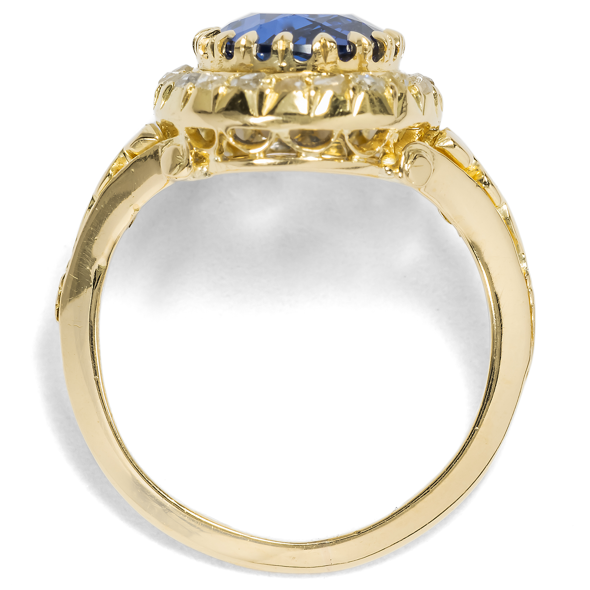 Precious Gold Ring with Untreated Sapphire & Rose Cut Diamonds, c. 1890 Precious Gold Ring with Untreated Sapphire & Rose Cut Diamonds, c. 1890