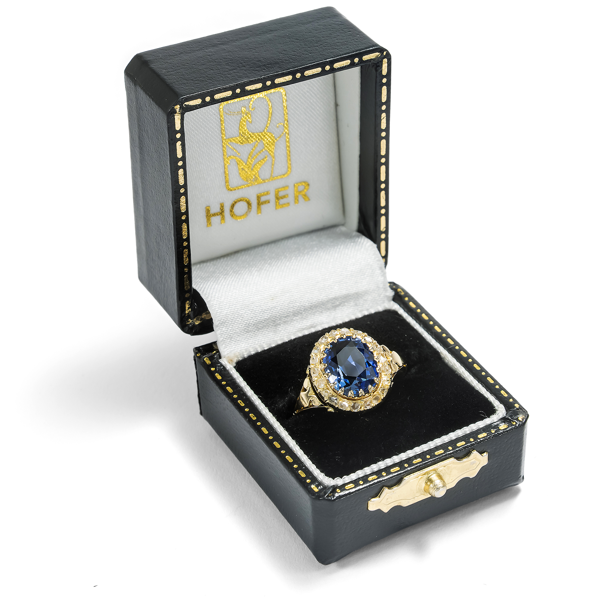 Precious Gold Ring with Untreated Sapphire & Rose Cut Diamonds, c. 1890 Precious Gold Ring with Untreated Sapphire & Rose Cut Diamonds, c. 1890