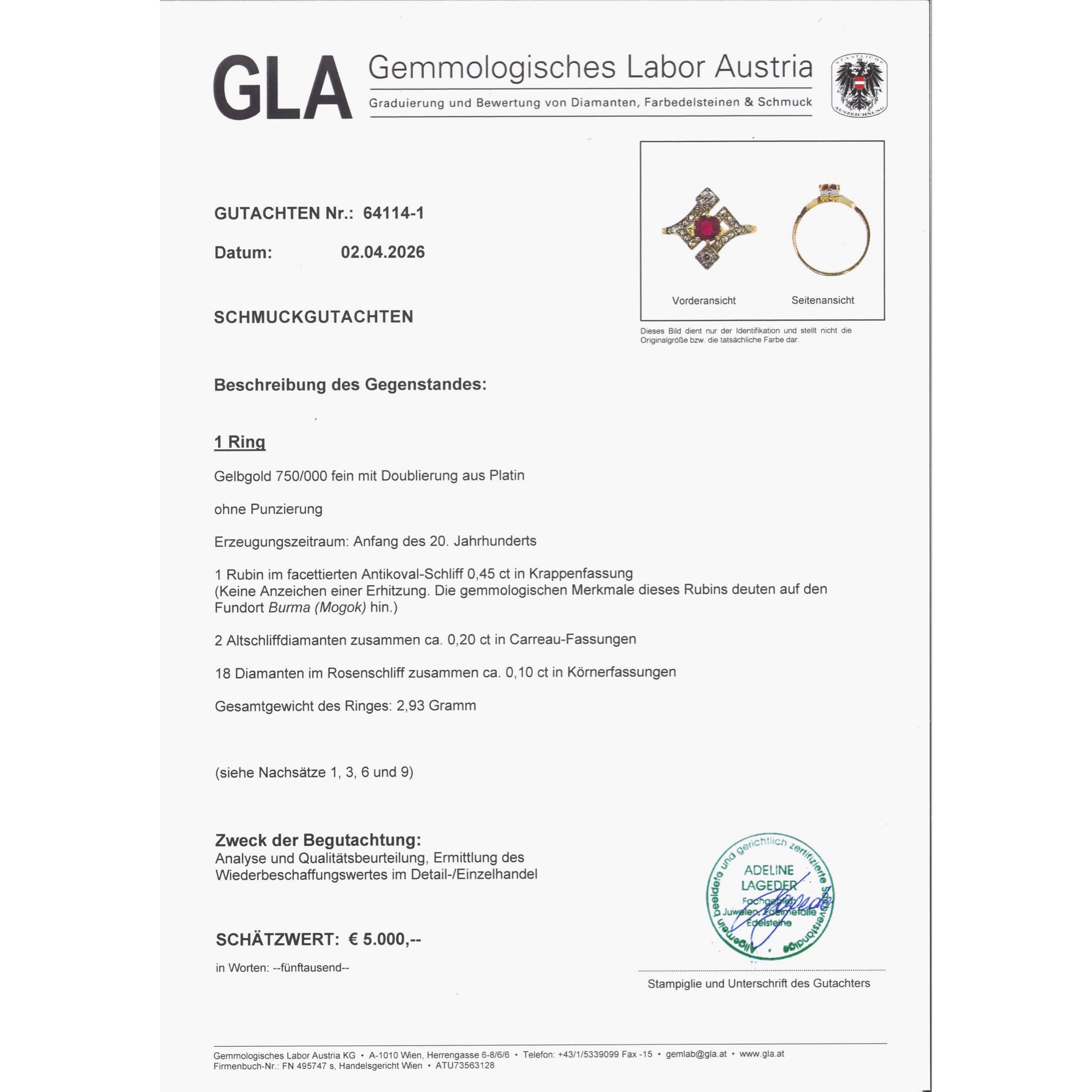 Eleganter antiker Ring mit unbehandeltem Burma-Rubin & Diamanten, um 1910 Eleganter antiker Ring mit unbehandeltem Burma-Rubin & Diamanten, um 1910