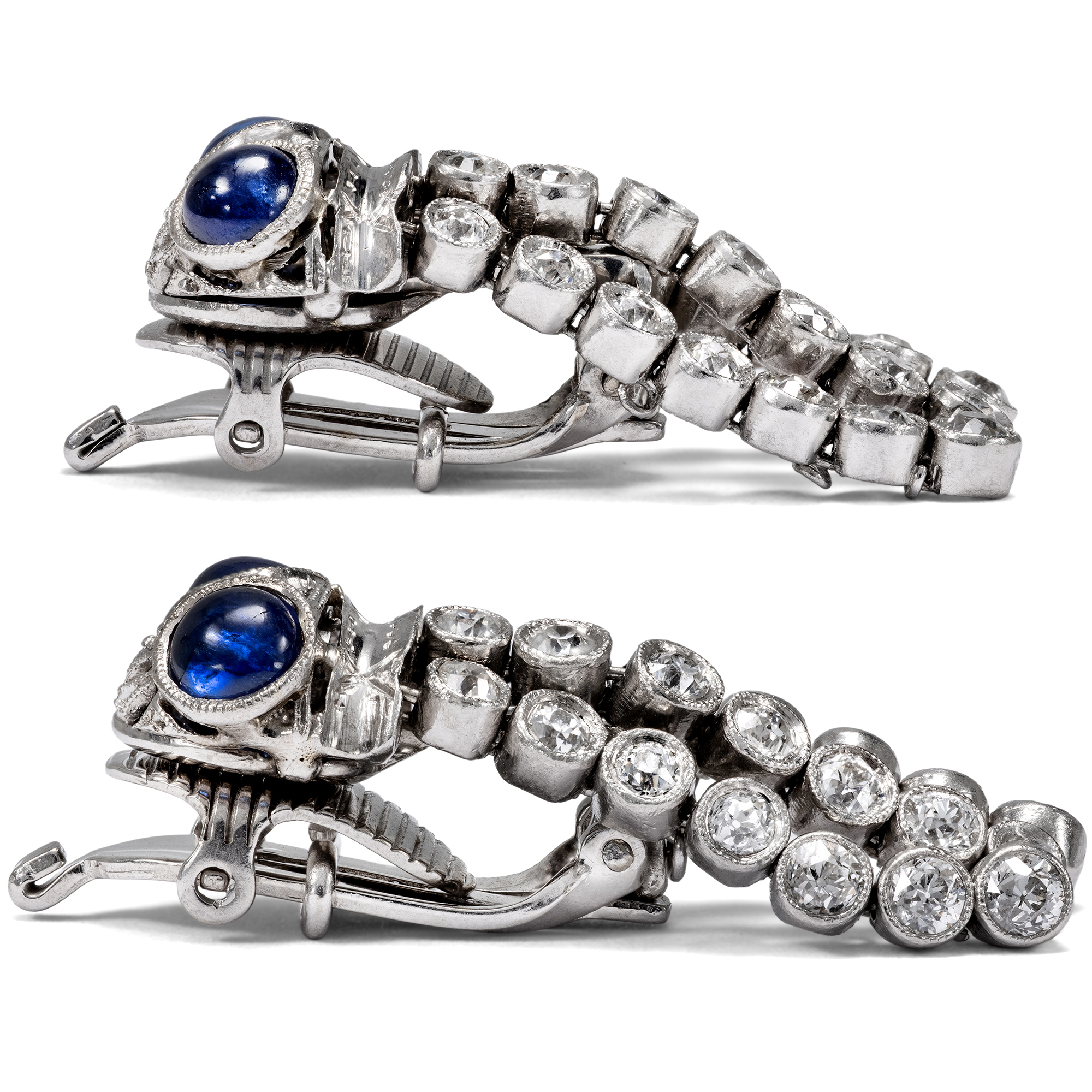 Ungewöhnliche Ohrringe mit Diamanten und Saphiren, George Schuler, New York um 1950 Ungewöhnliche Ohrringe mit Diamanten und Saphiren, George Schuler, New York um 1950