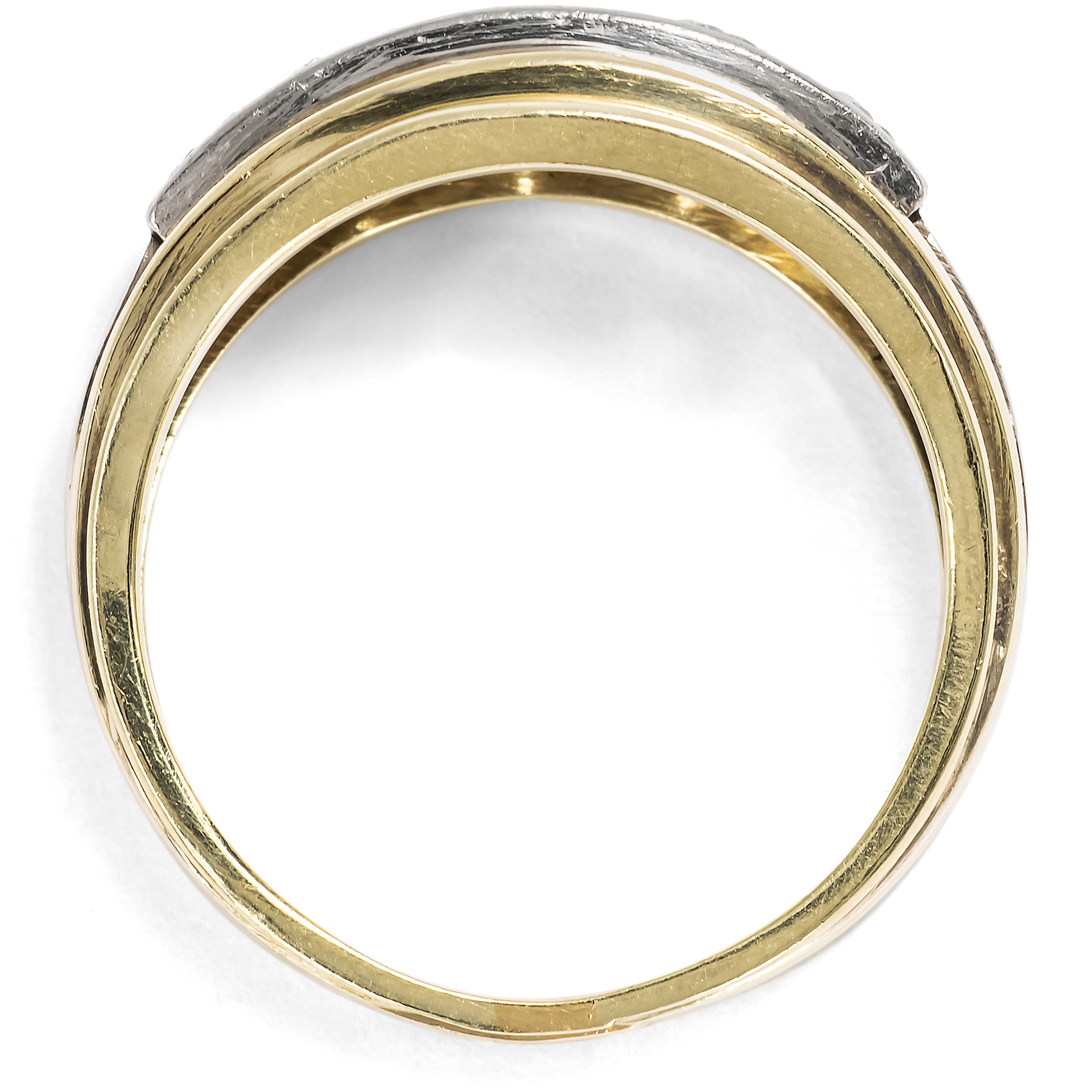 Retro Style Ring with Fiery Diamonds in Yellow and White Gold, Germany, c. 1955 Retro Style Ring with Fiery Diamonds in Yellow and White Gold, Germany, c. 1955