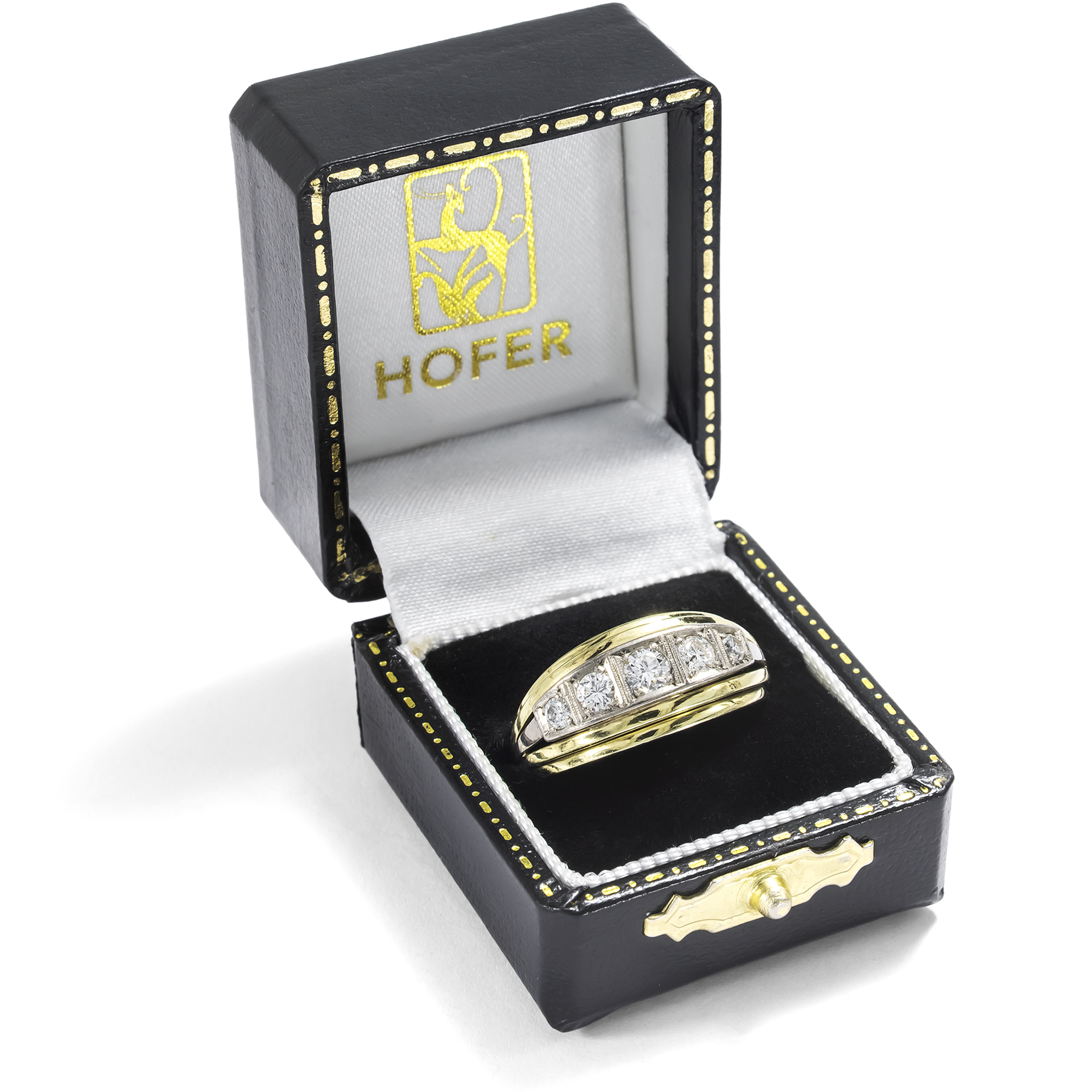 Retro Style Ring with Fiery Diamonds in Yellow and White Gold, Germany, c. 1955 Retro Style Ring with Fiery Diamonds in Yellow and White Gold, Germany, c. 1955