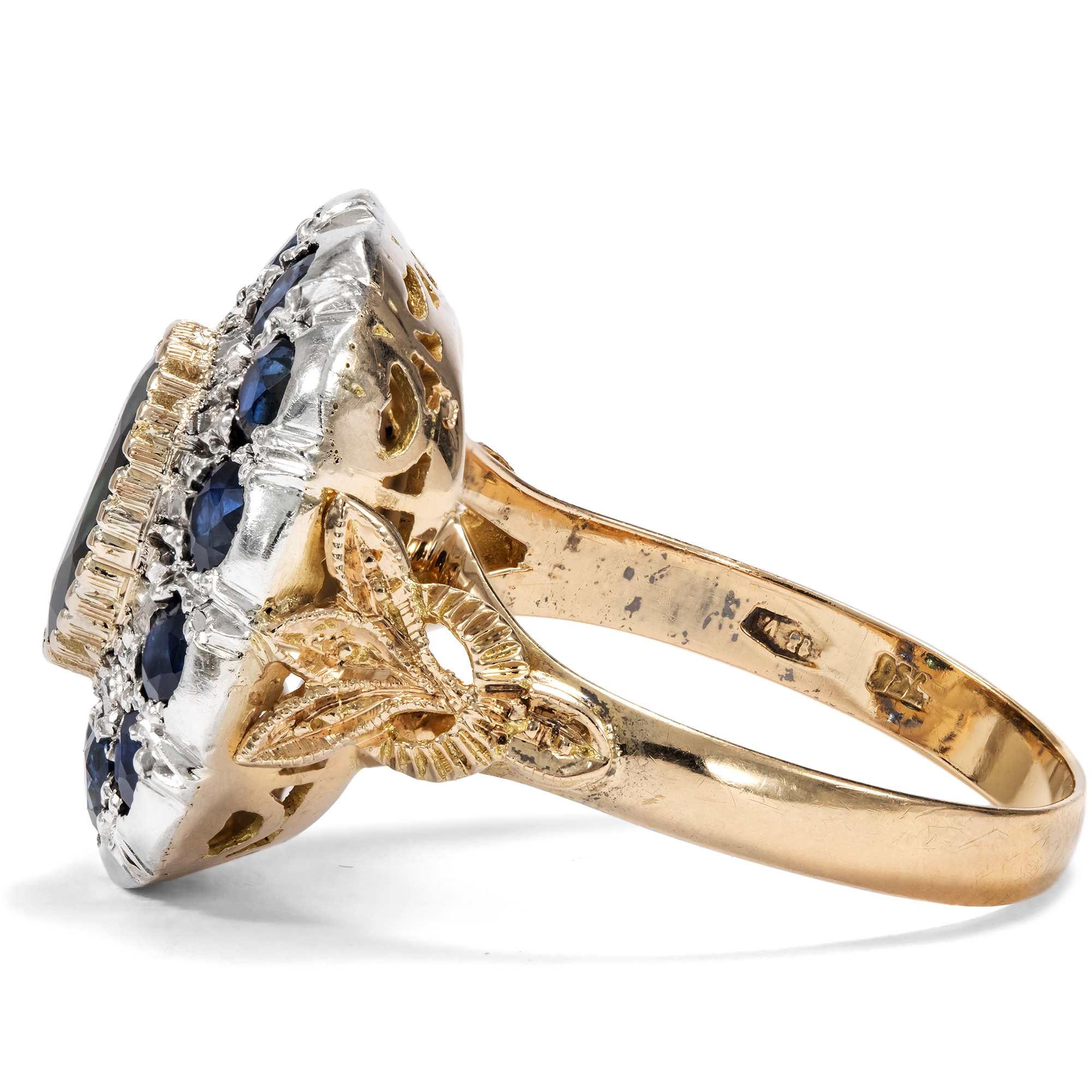 Vintage Ring mit Saphiren in Gold & Silber aus Italien, um 1955 Vintage Ring mit Saphiren in Gold & Silber aus Italien, um 1955