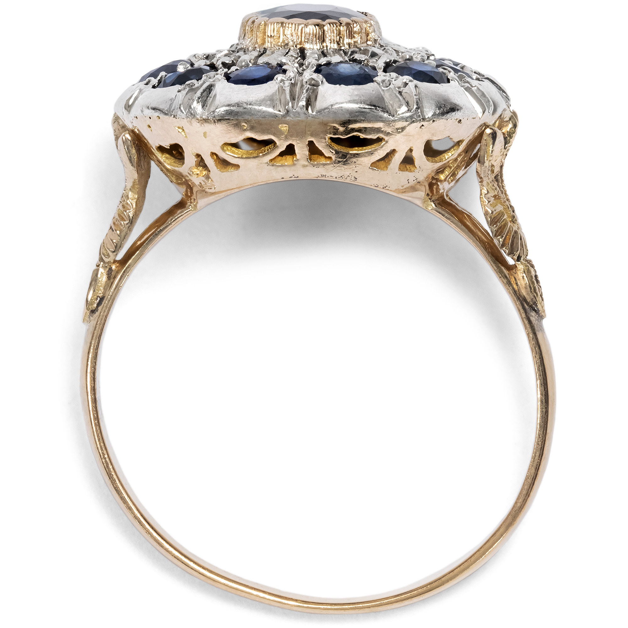 Vintage Ring mit Saphiren in Gold & Silber aus Italien, um 1955 Vintage Ring mit Saphiren in Gold & Silber aus Italien, um 1955