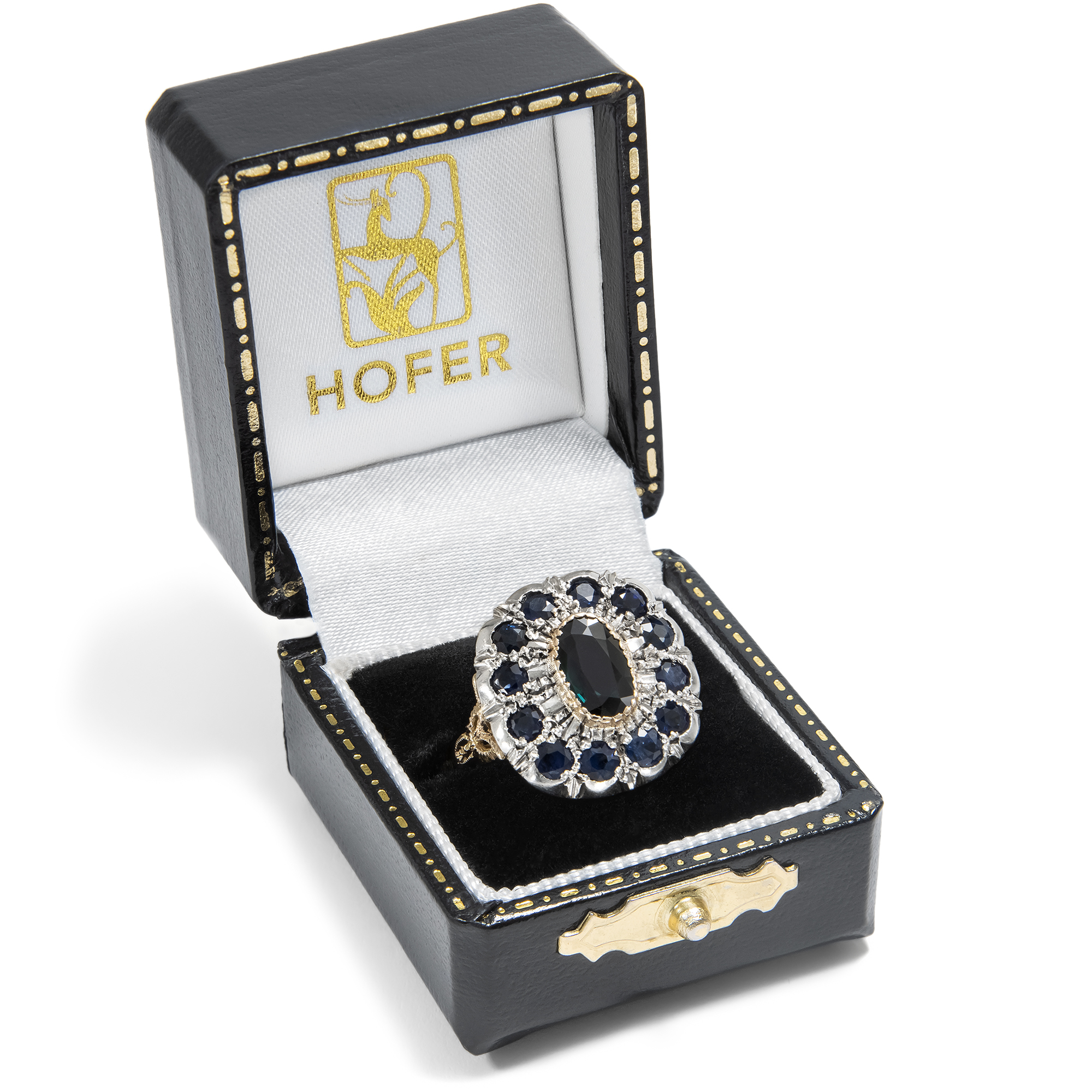 Vintage Ring mit Saphiren in Gold & Silber aus Italien, um 1955 Vintage Ring mit Saphiren in Gold & Silber aus Italien, um 1955