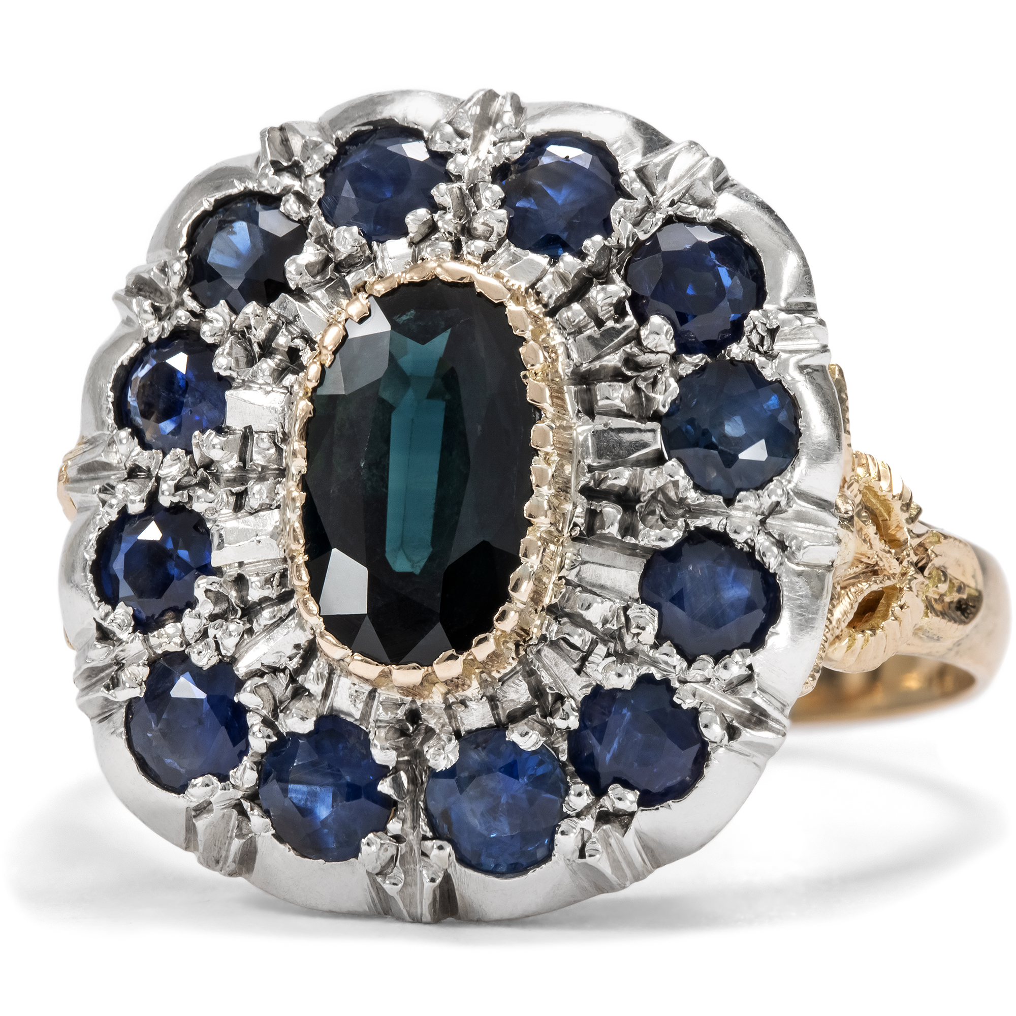 Vintage Ring mit Saphiren in Gold & Silber aus Italien, um 1955 Vintage Ring mit Saphiren in Gold & Silber aus Italien, um 1955