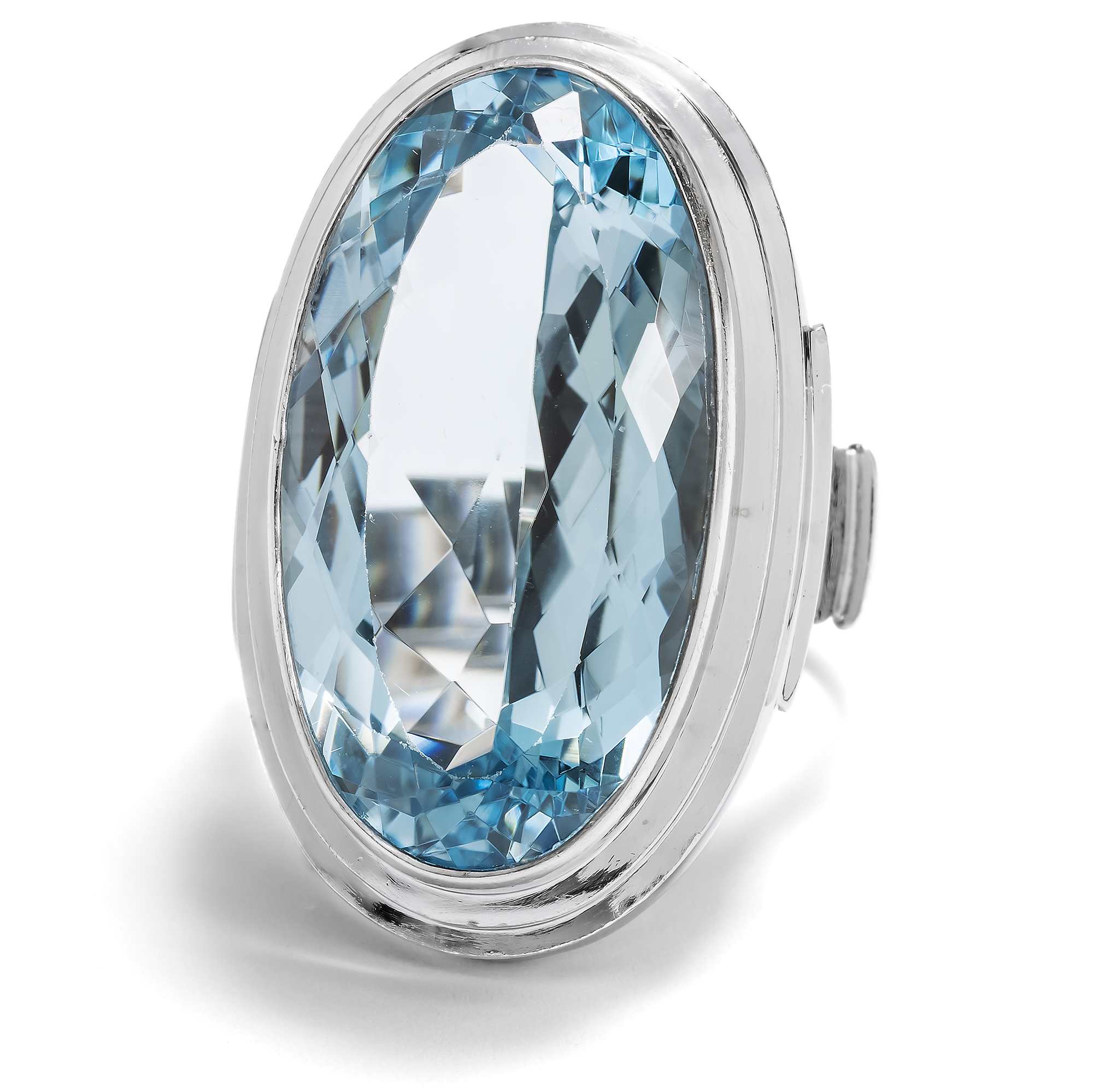 Glamorous Aquamarine & White Gold Cocktail Ring, c. 1960 Glamorous Aquamarine & White Gold Cocktail Ring, c. 1960